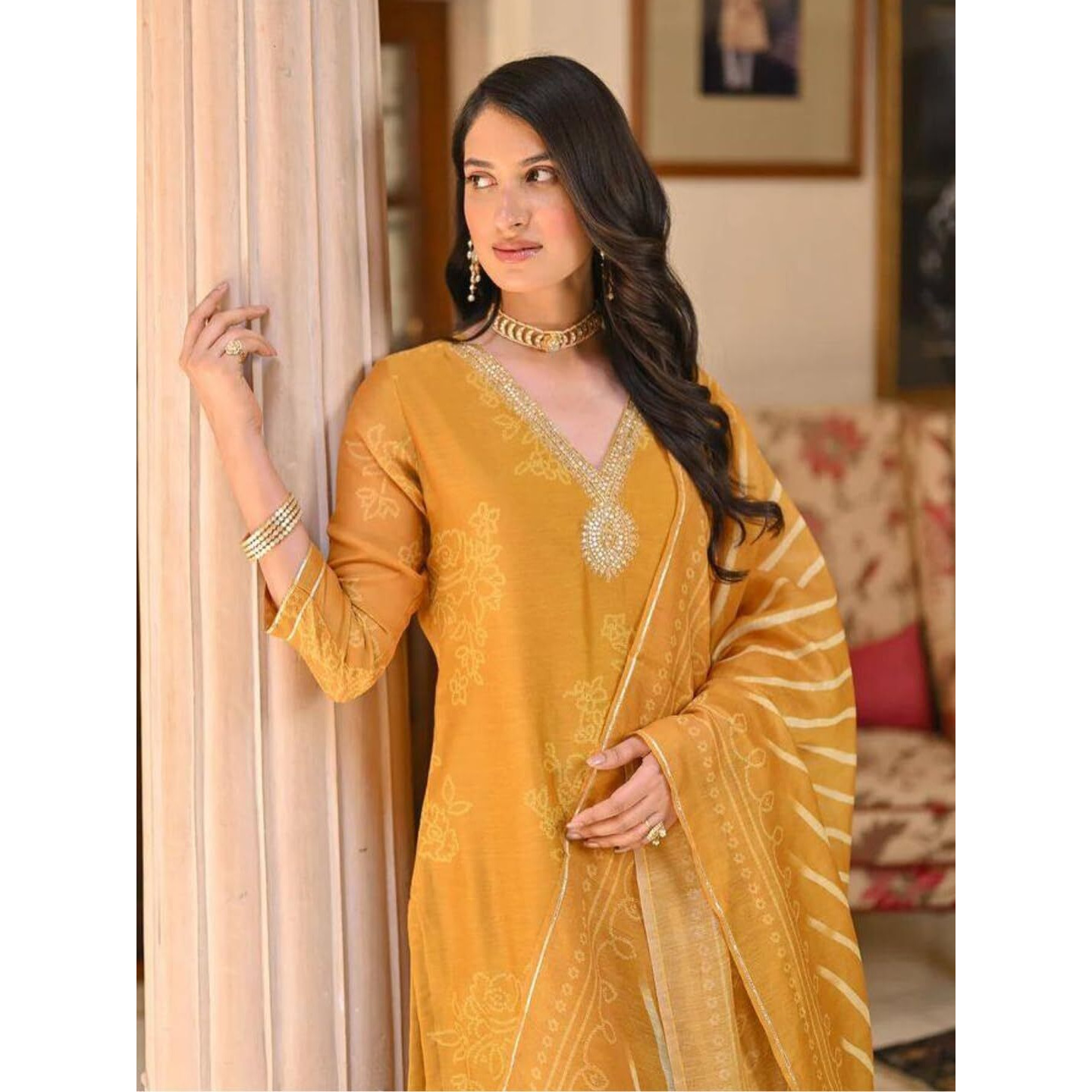 Navlik Women's Rayon Embroidery Printed Straight Kurta with Pant and Dupatta Sets (S-Nora) (Size Small, Color Orange)