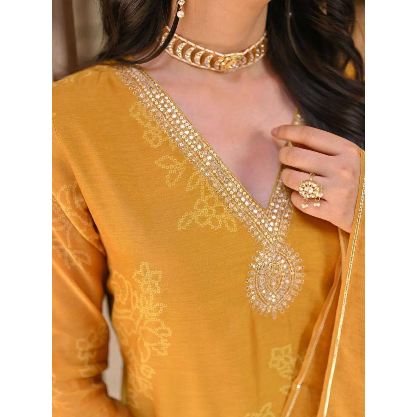 Navlik Women's Rayon Embroidery Printed Straight Kurta with Pant and Dupatta Sets (S-Nora) (Size Small, Color Orange)
