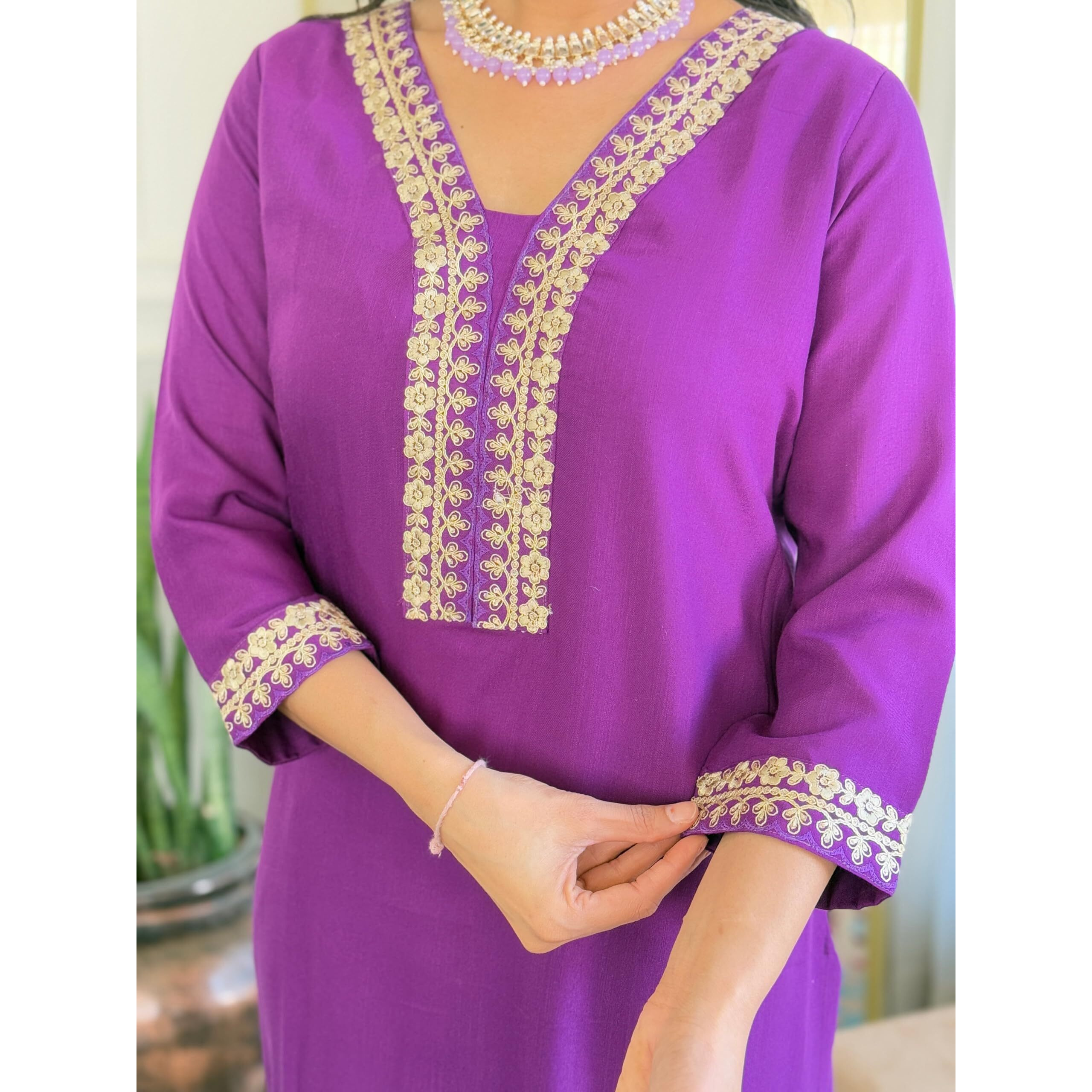 Navlik Women's Viscose Embroidered Straight Kurta with Pant and Dupatta Sets (SRS-114) (Size X-Large, Color Wine)