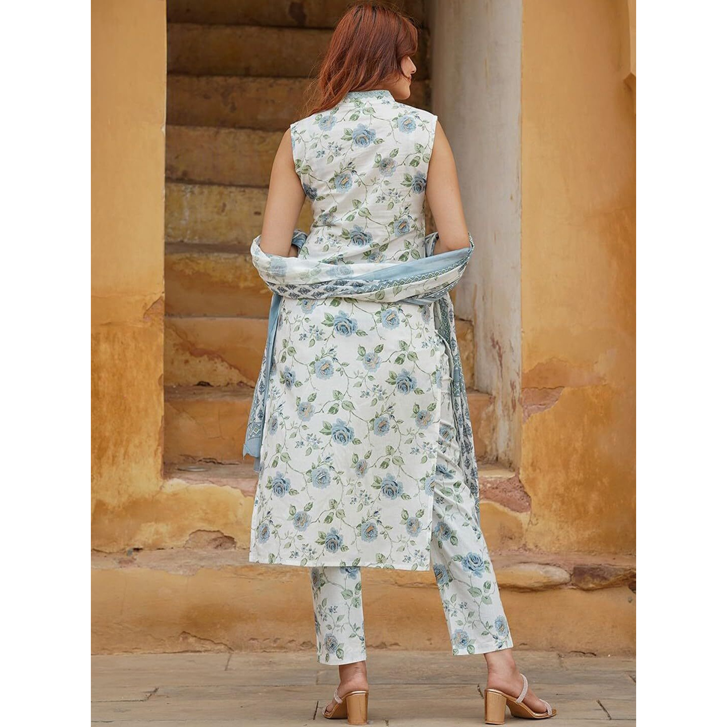 Navlik Women's Cotton Straight Kurta with Pant and Printed Dupatta Sets (STYL-Damini) (Size Small, Color Rama)