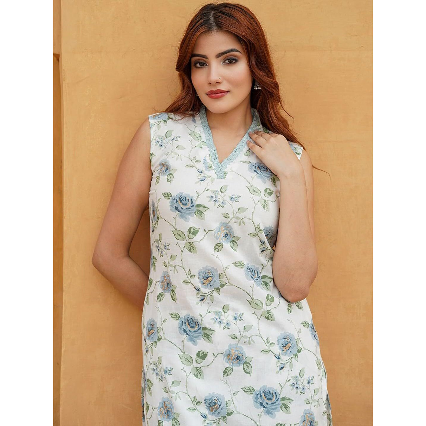 Navlik Women's Cotton Straight Kurta with Pant and Printed Dupatta Sets (STYL-Damini) (Size Small, Color Rama)
