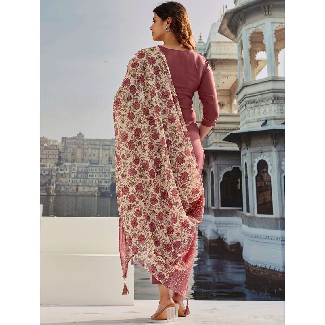 Navlik Women's Cotton with Embroidered Straight Kurta with Pant and Dupatta Sets (STYL-Monika) (Size Medium, Color Rust)