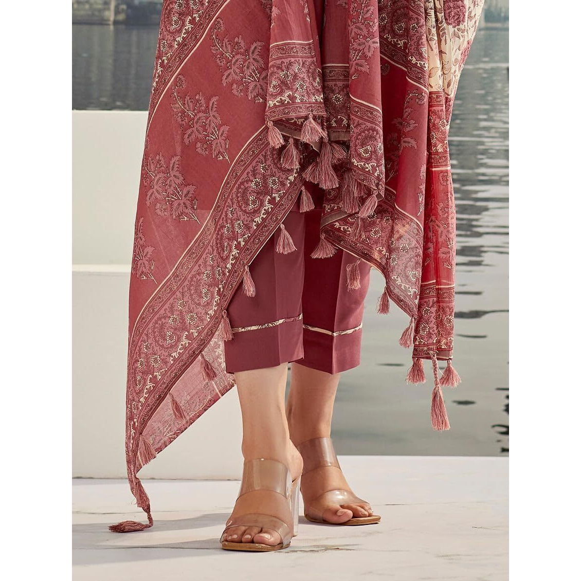 Navlik Women's Cotton with Embroidered Straight Kurta with Pant and Dupatta Sets (STYL-Monika) (Size X-Large, Color Rust)