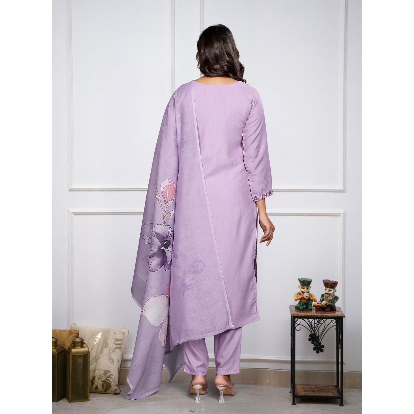 Navlik Women's Rayon Slub Embroidered Straight Kurta with Pant and Dupatta Sets (STYL-Vibhuti) (Size Small, Color Purple)