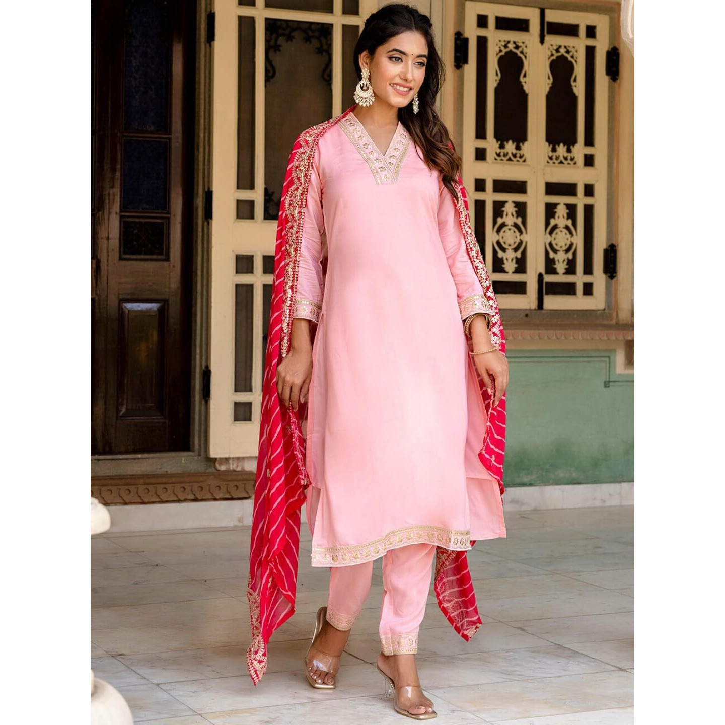 Navlik Womens Viscose Embroidered Straight Kurta with Pant and Dupatta Sets (NK2-450)