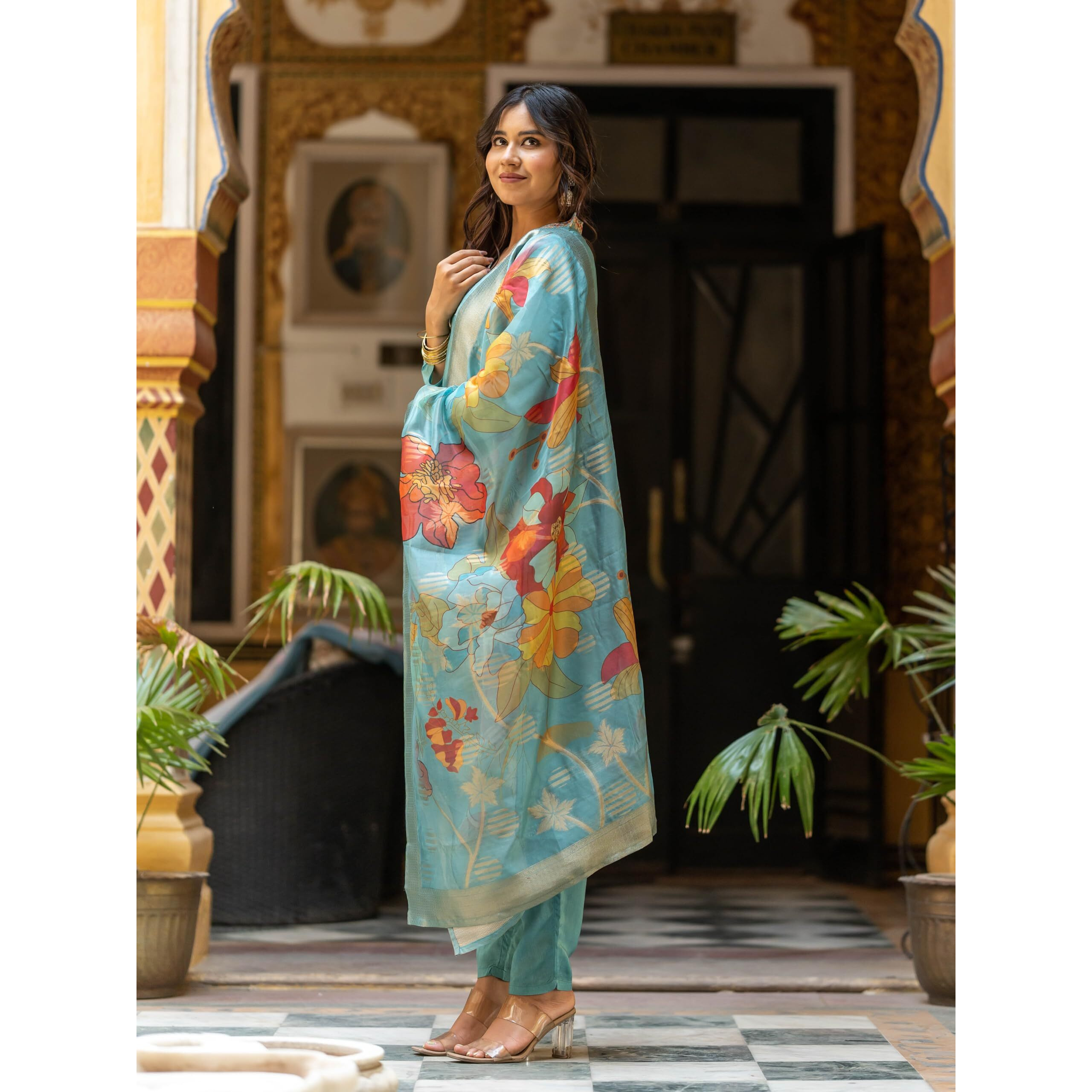 Navlik Women's Viscose Embroidered Straight Kurta with Pant And Dupatta Sets (NK-464)