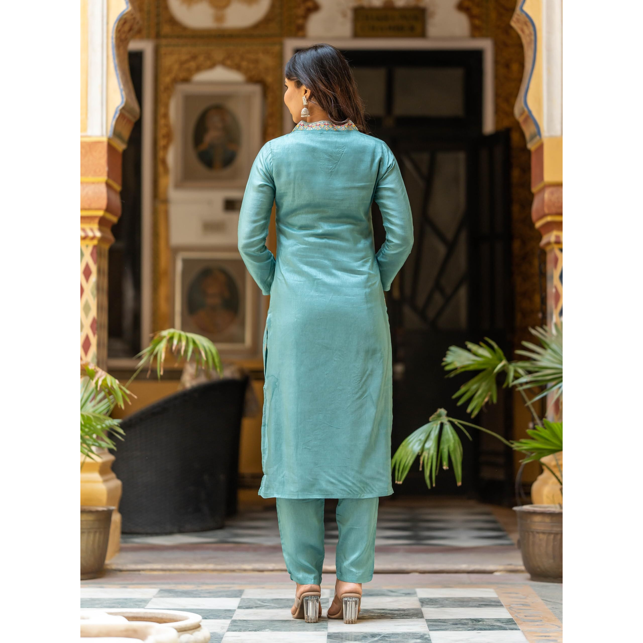 Navlik Women's Viscose Embroidered Straight Kurta with Pant And Dupatta Sets (NK-464)