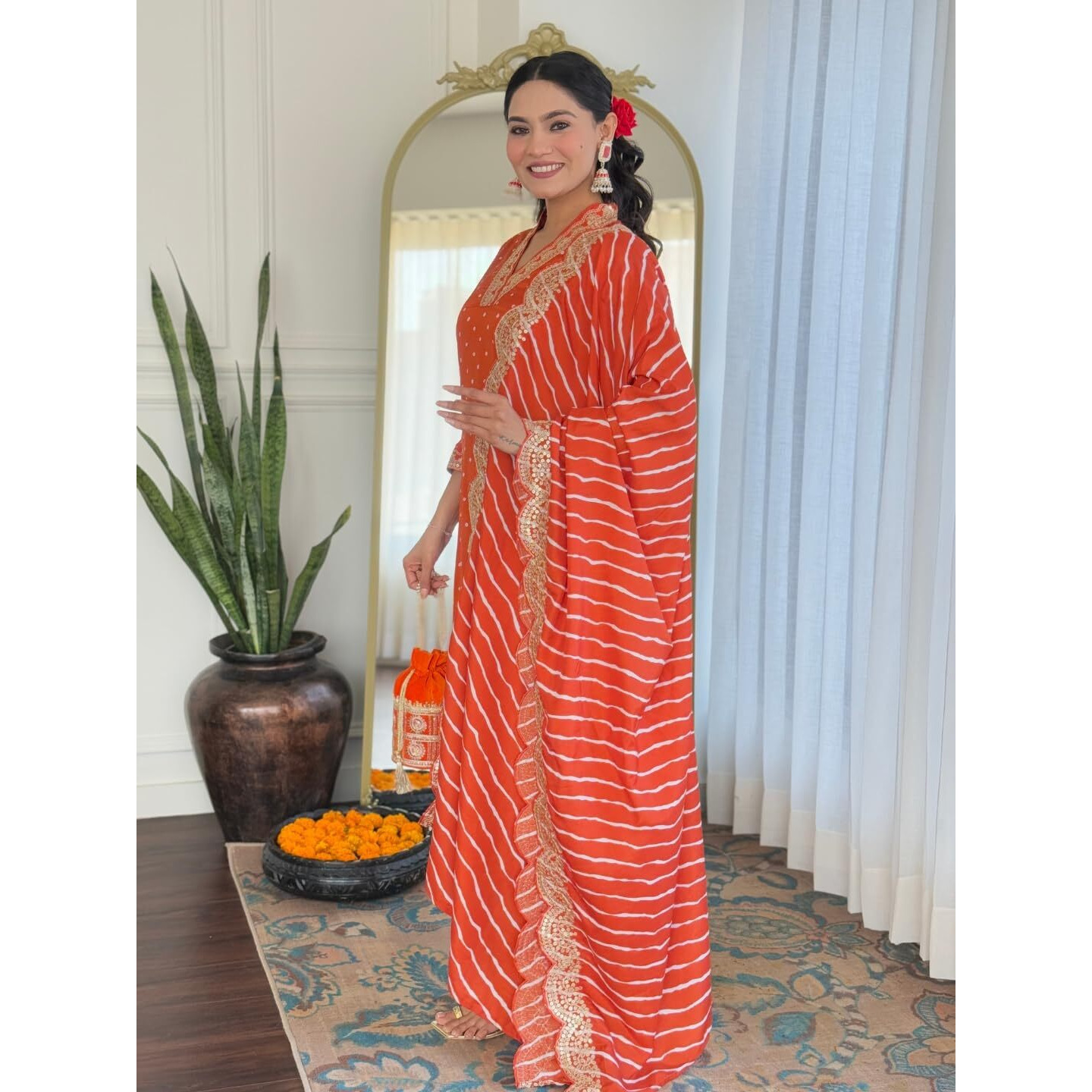 Navlik Women's Vichitra Silk Embroidered Straight Kurta with Pant and Dupatta Sets (NK-470)