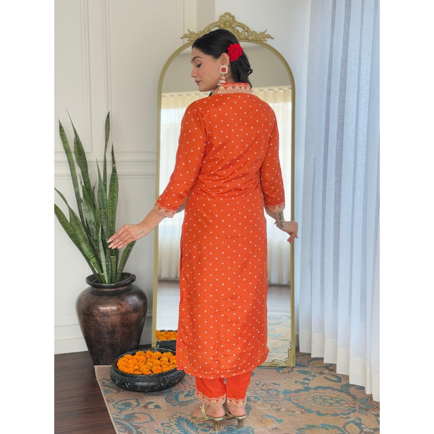 Navlik Women's Vichitra Silk Embroidered Straight Kurta with Pant and Dupatta Sets (NK-470)