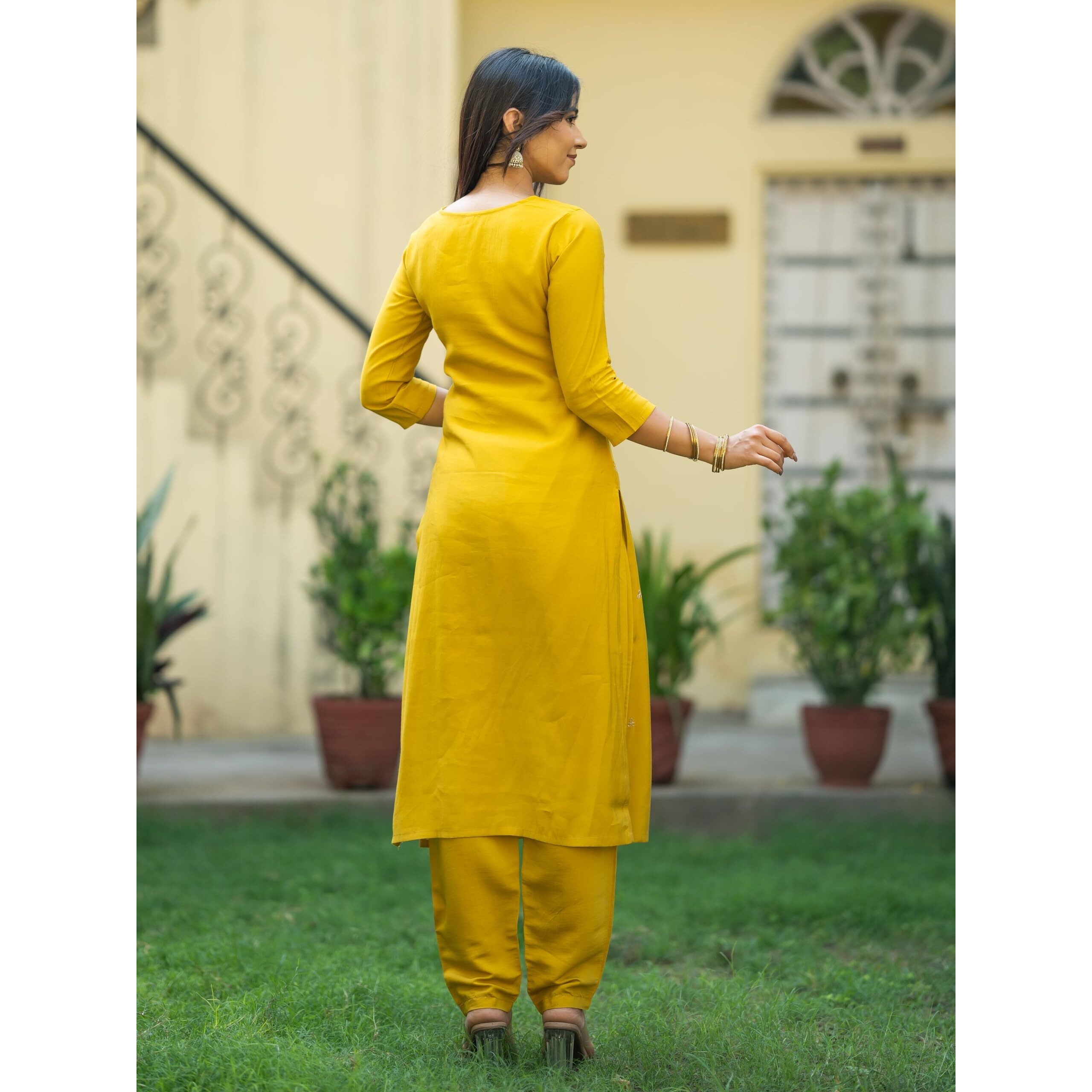 Navlik Women's Viscose Embroidered Flared Kurta with Pant and Dupatta Sets (NK-474)