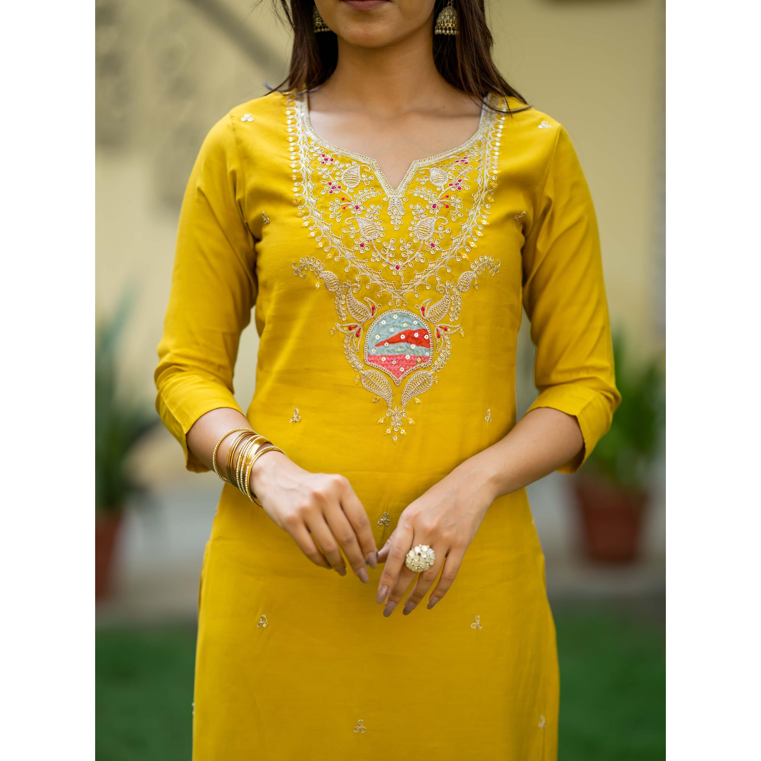 Navlik Women's Viscose Embroidered Flared Kurta with Pant and Dupatta Sets (NK-474)