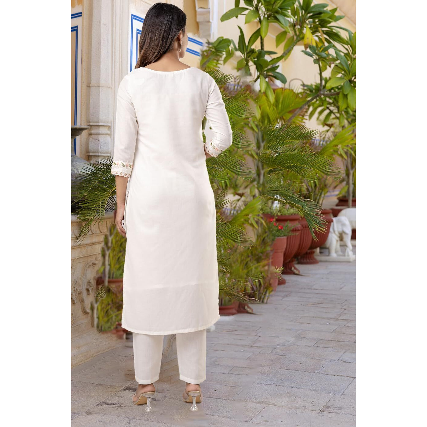 Navlik Women's Cotton Embroidered Straight Kurta with Pant and Dupatta Sets (NK-475)