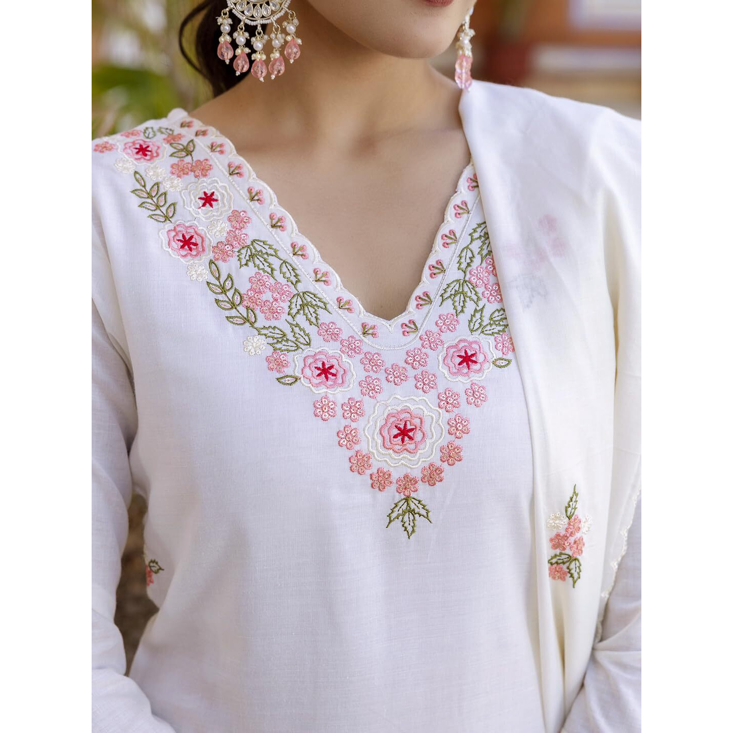 Navlik Women's Cotton Embroidered Straight Kurta with Pant and Dupatta Sets (NK-475)