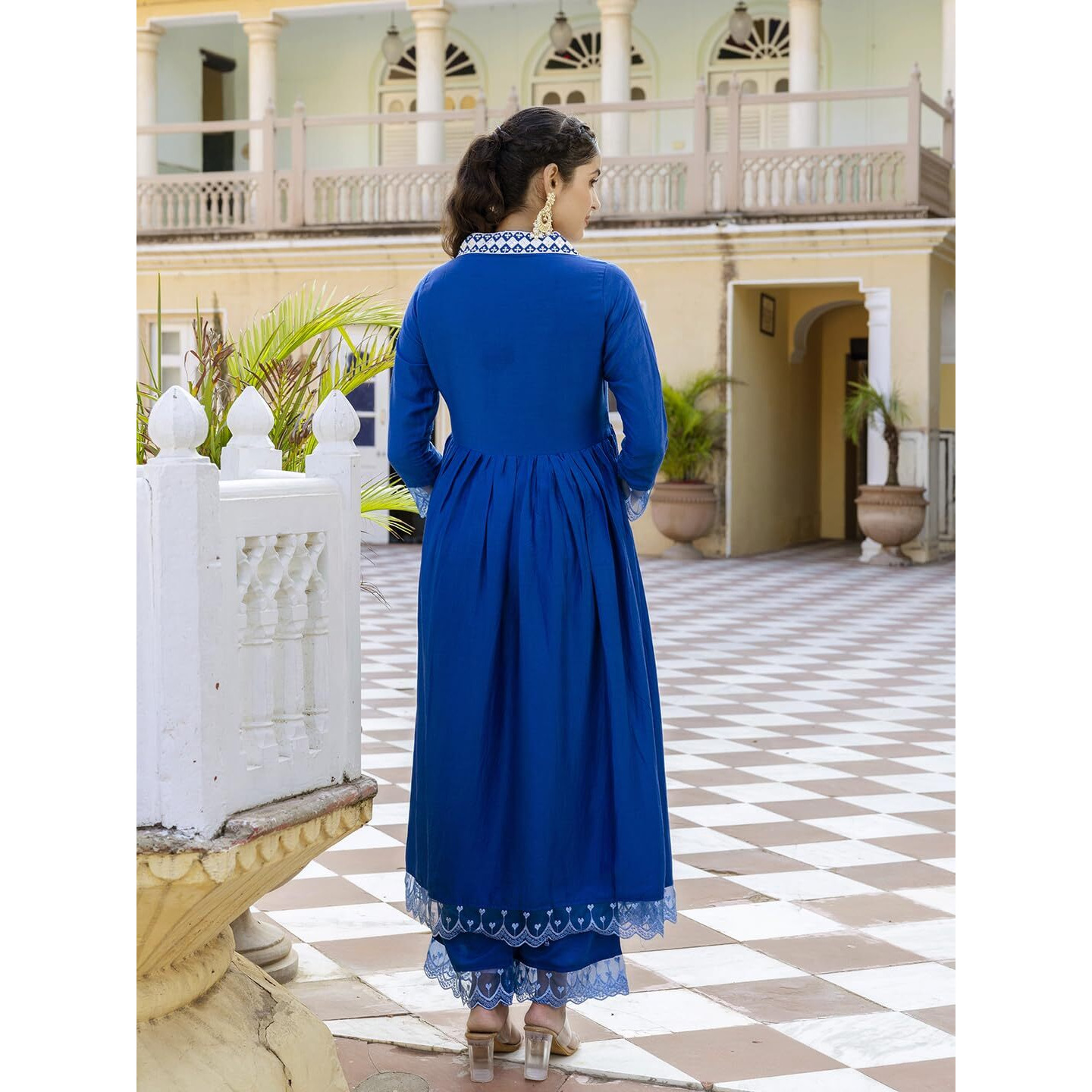 Navlik Women's Silk Embroidered Flared Kurta with Pant and Dupatta Sets (NK-480)