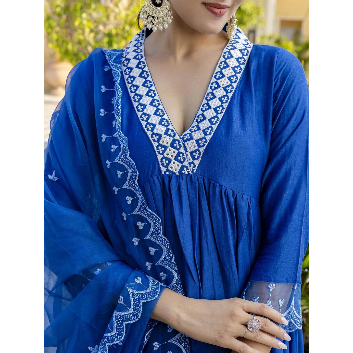 Navlik Women's Silk Embroidered Flared Kurta with Pant and Dupatta Sets (NK-480)