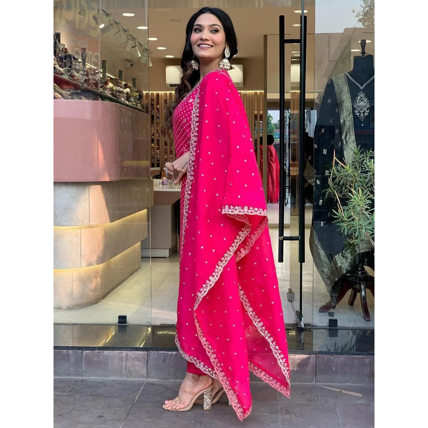 Navlik Women's Rani Silk Blend Embroidered and Printed Straight Kurta with Rayon Pant and Silk Blend Embroidered Dupatta Sets (NK-491)