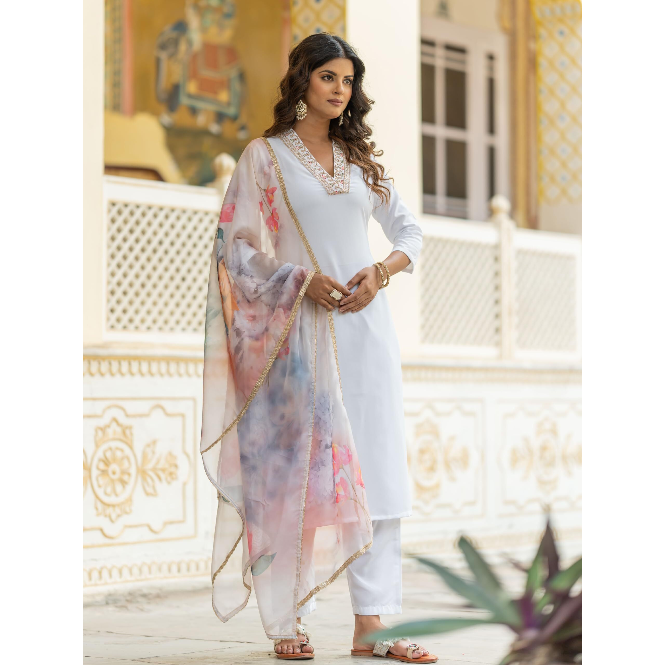 Navlik Women's Rayon Embroidered Straight Kurta with Pant and Dupatta Sets (NK-502)