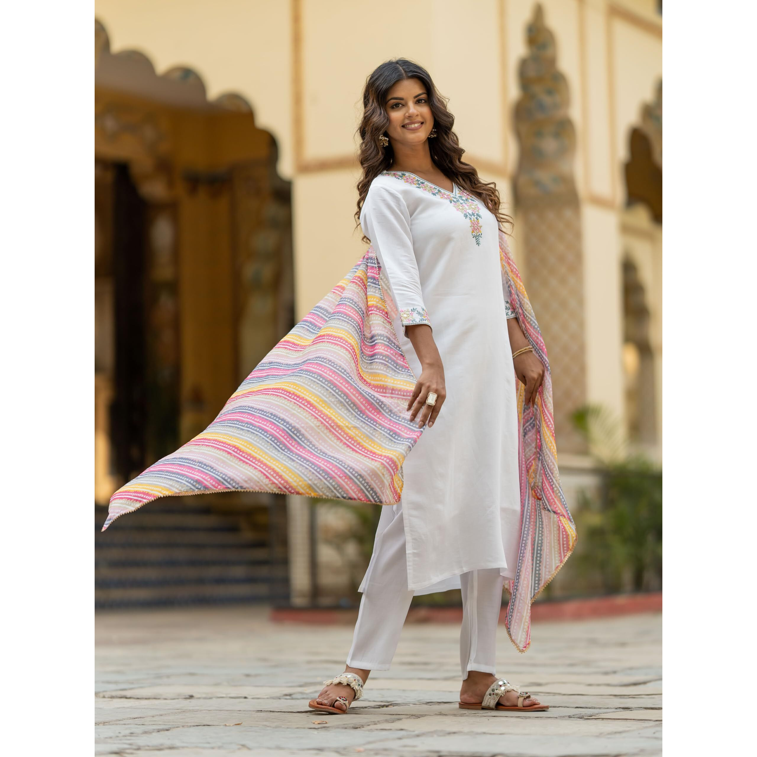 Navlik Women's Rayon Embroidered Straight Kurta with Pant And Dupatta Sets (NK-504)