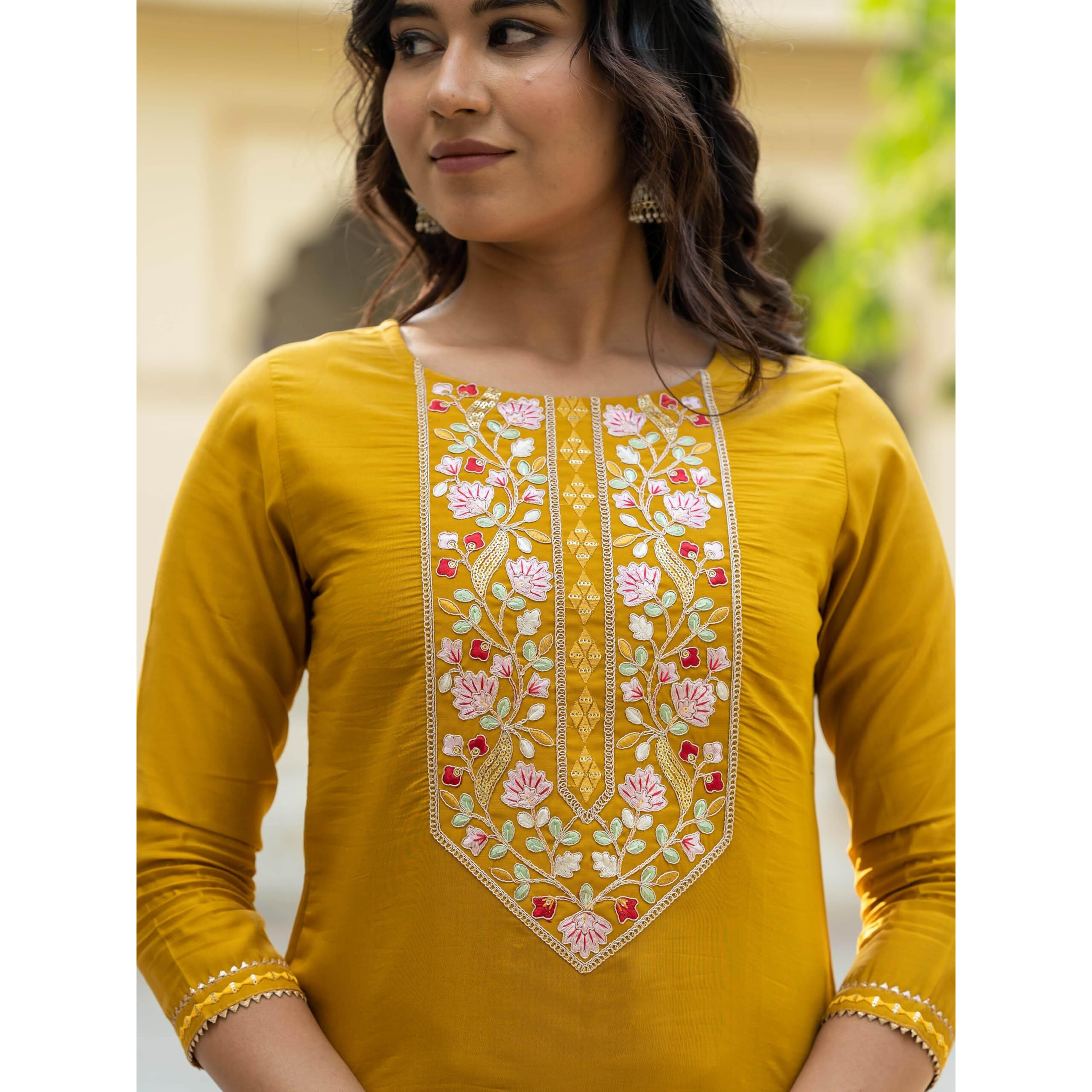 Navlik Women's Rayon Embroidered Straight Kurta with Pant and Dupatta Sets (NK-506)