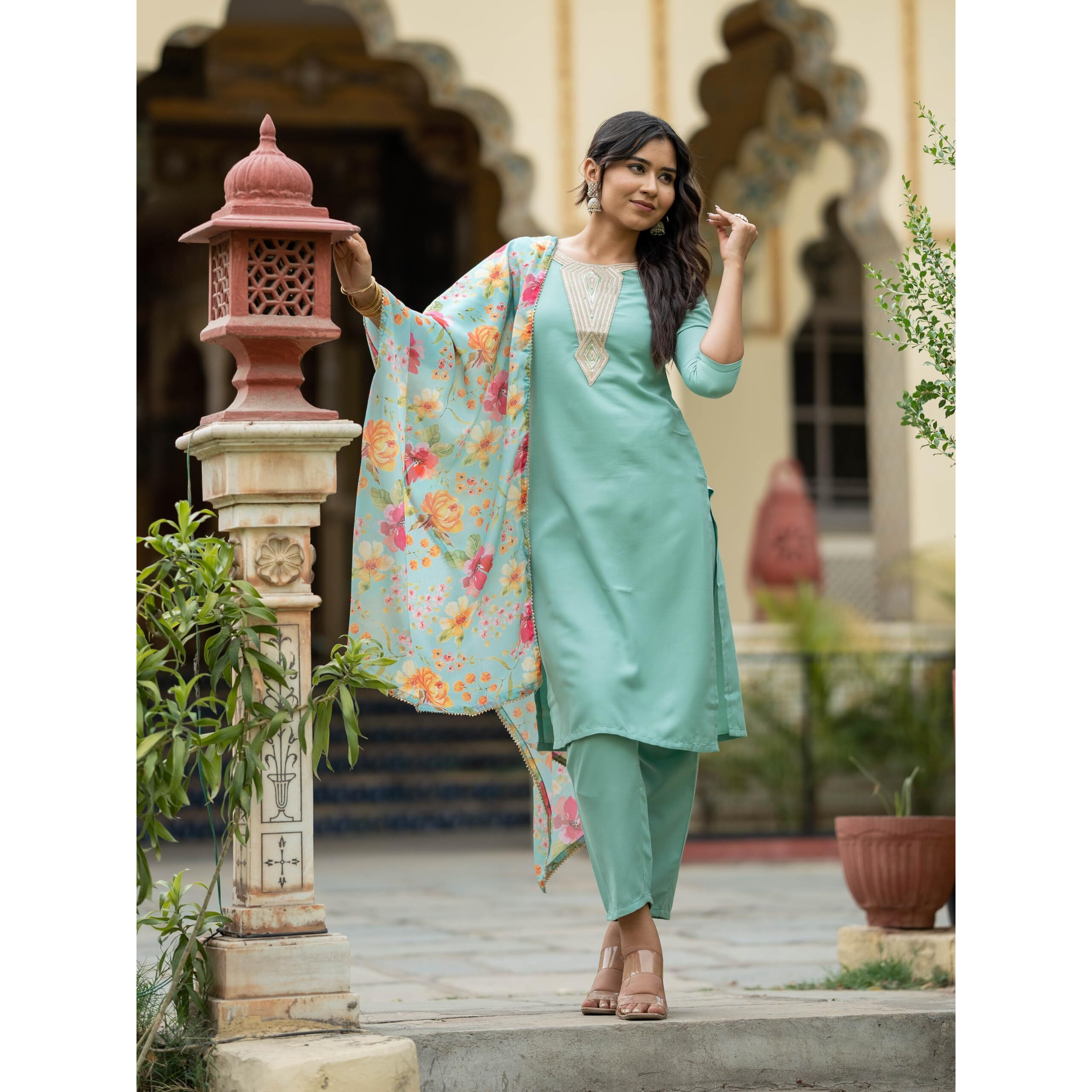 Navlik Women's Rayon Embroidery Printed Straight Kurta with Pant and Dupatta Sets (NK-508)
