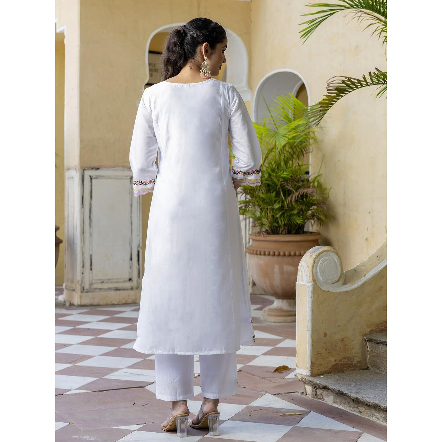 Navlik Women's Chanderi Embroidered Straight Kurta with Pant and Dupatta Sets (NK-523)