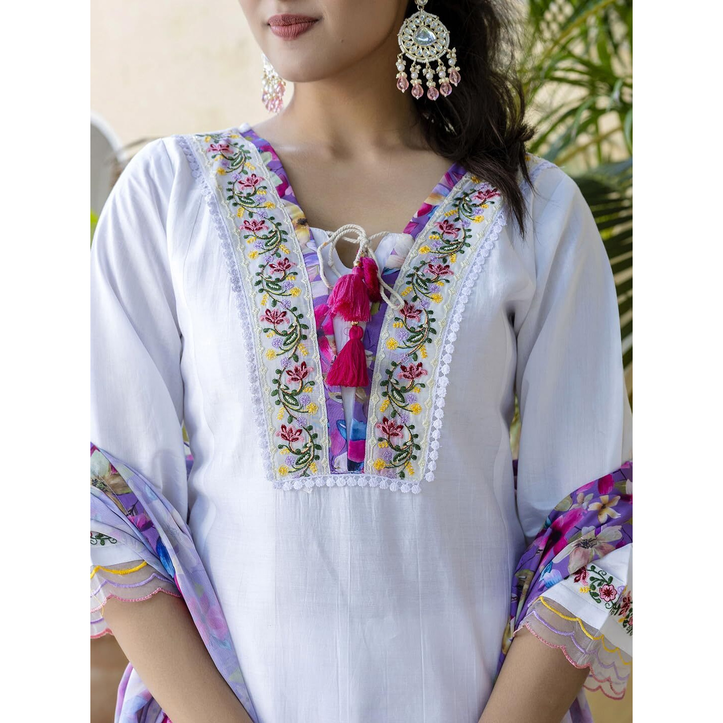 Navlik Women's Chanderi Embroidered Straight Kurta with Pant and Dupatta Sets (NK-523)