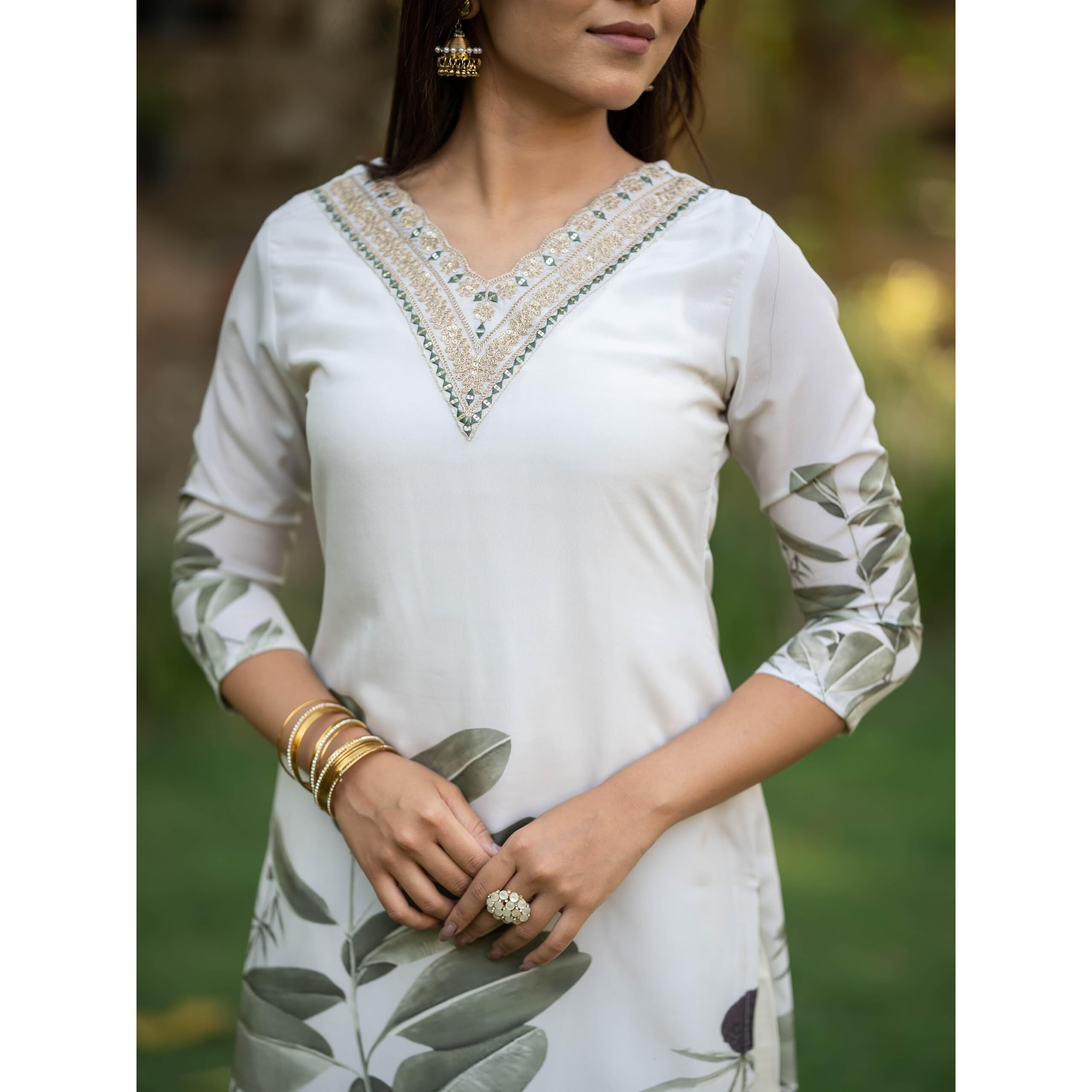 Navlik Women's French Crepe Embroidery Printed Straight Kurta with Pant and Dupatta Sets (NK-525)