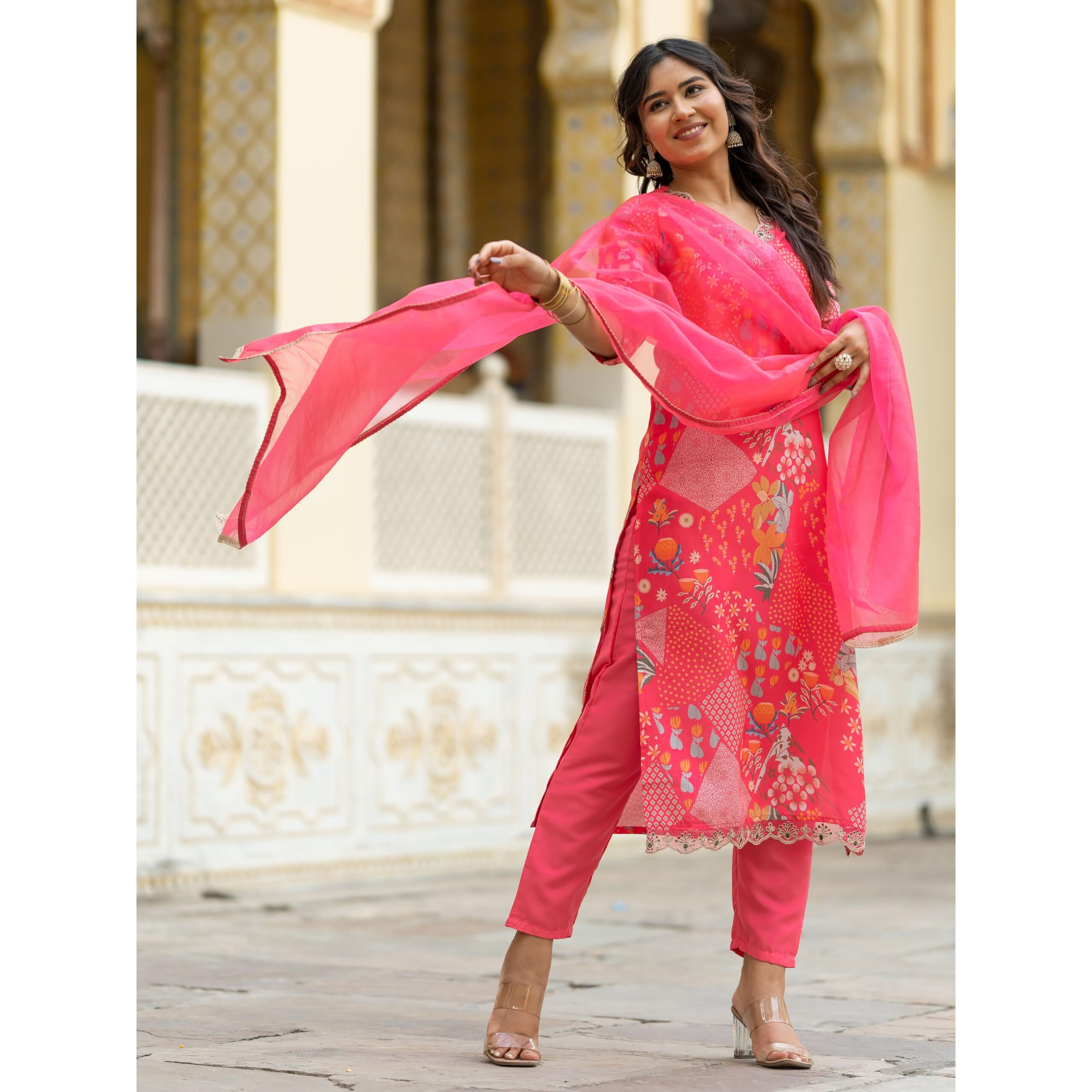 Navlik Women's Rayon Embroidered and Printed Straight Kurta with Pant And Dupatta Sets (NK-527)