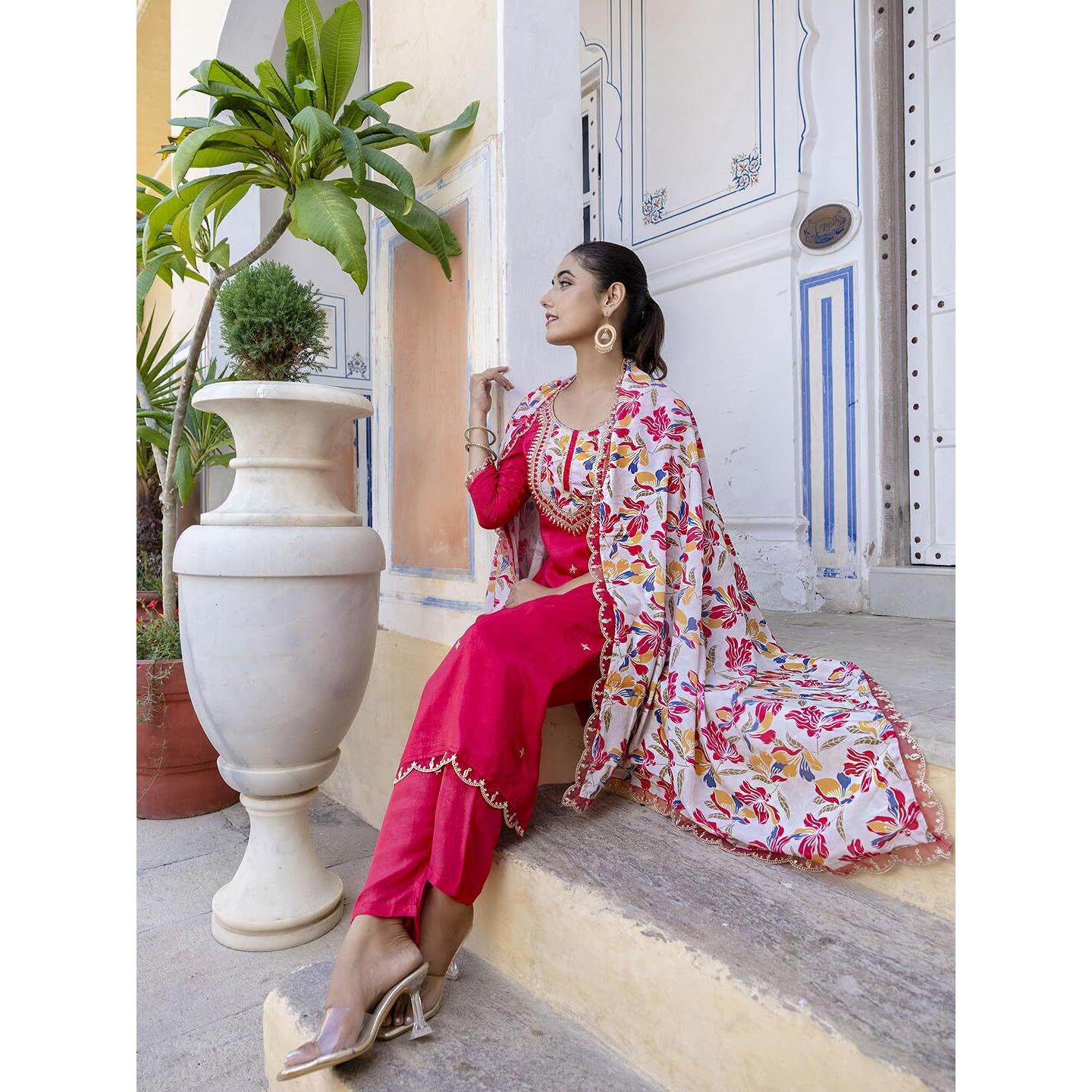 Navlik Women's BSY Viscose Embroidered Straight Kurta with Pant and Dupatta Sets (NK-544)