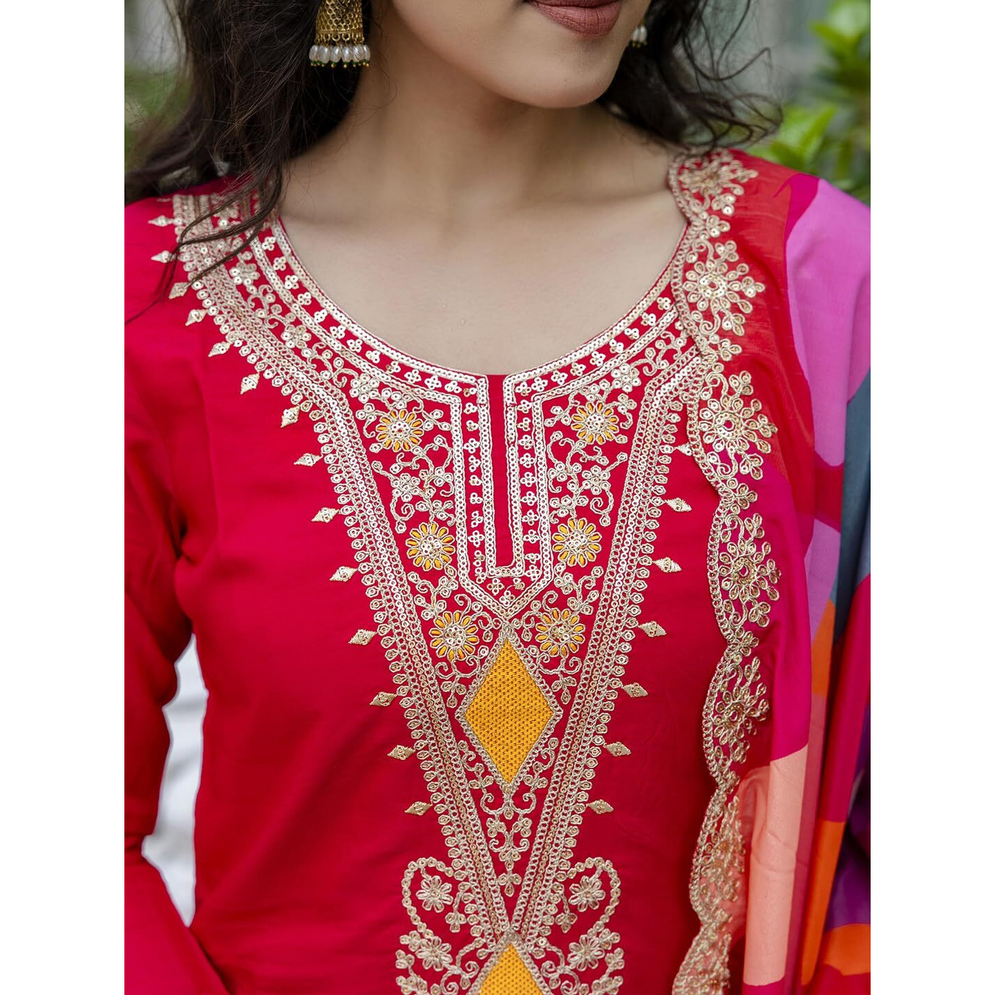 Navlik Women's Viscose Silk Embroidered Straight Kurta with Pant and Dupatta Sets (NK-546)