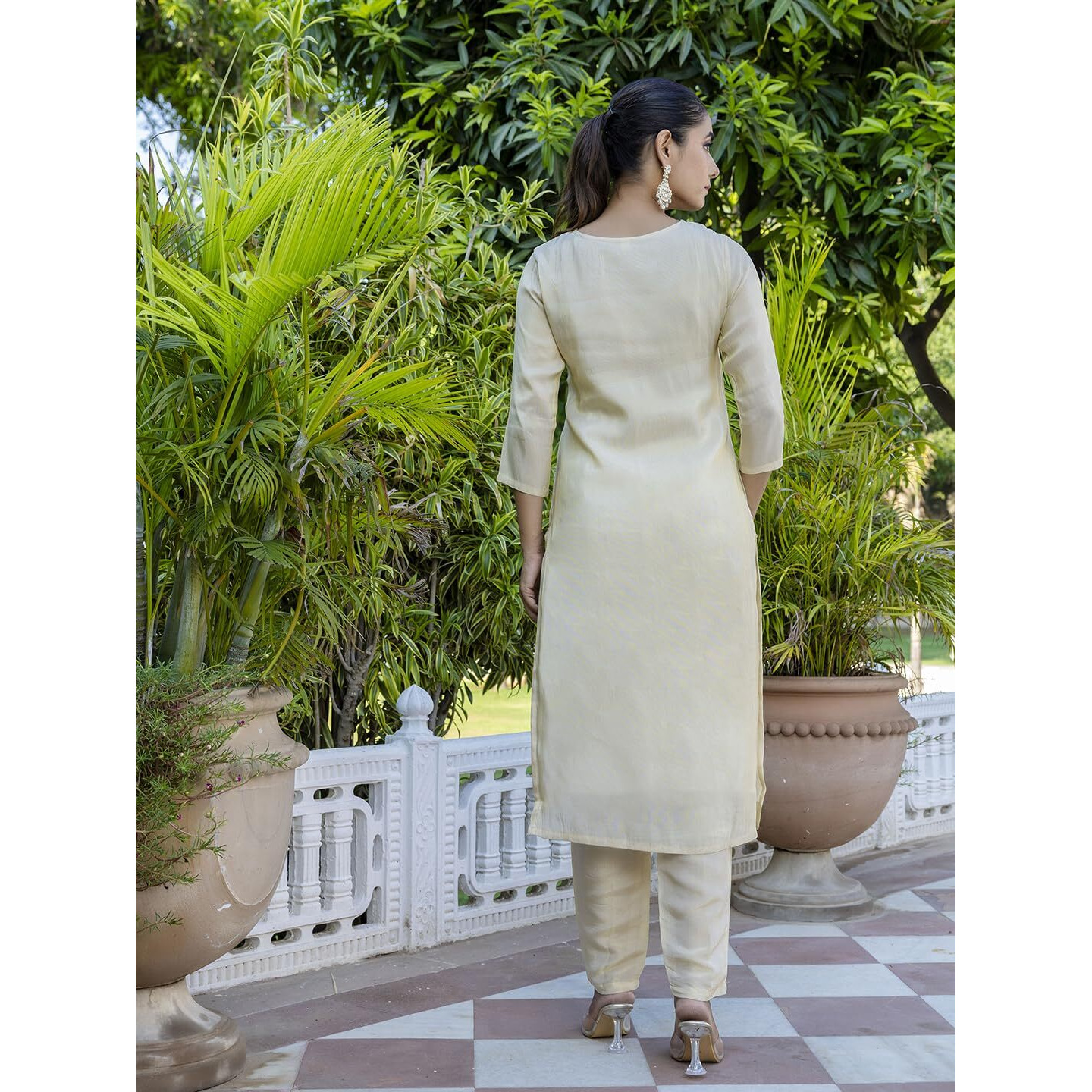 Navlik Women's Chanderi Silk Embroidered Straight Kurta with Pant and Dupatta Sets (NK-547)