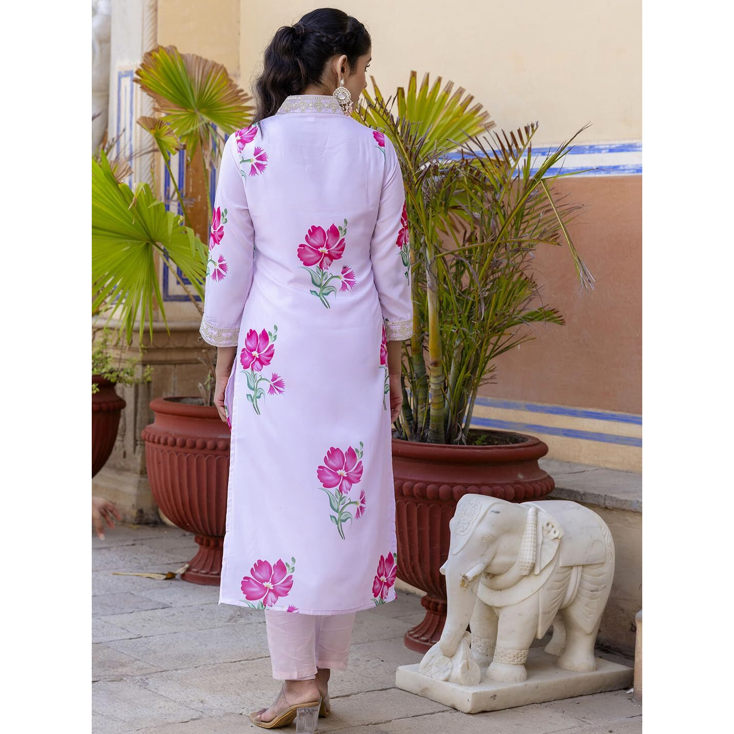 Navlik Women's French Crepe Embroidery Printed Straight Kurta with Pant and Dupatta Sets (NK-548)