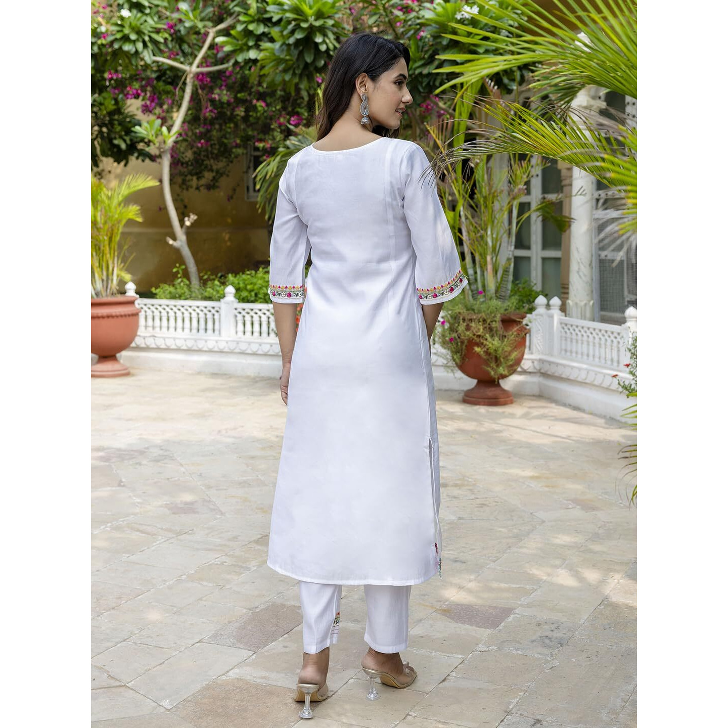 Navlik Women's Chanderi Embroidered Straight Kurta with Pant and Dupatta Sets (NK-552)