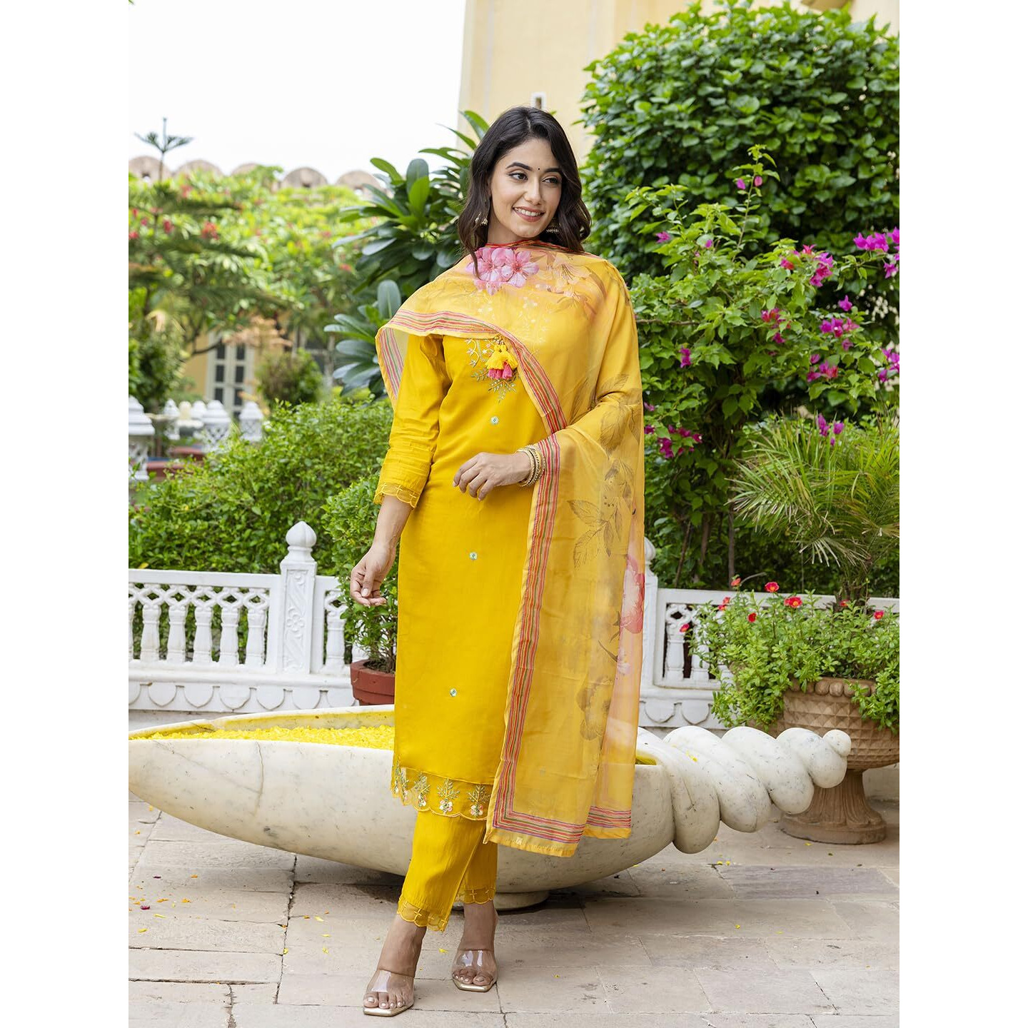 Navlik Women's Chanderi Embroidered Straight Kurta with Pant and Dupatta Sets (NK-556)