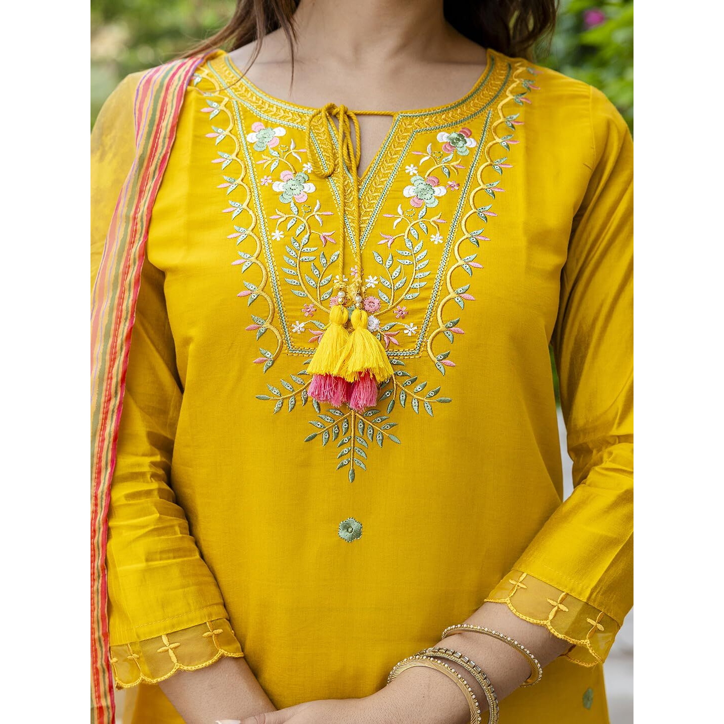 Navlik Women's Chanderi Embroidered Straight Kurta with Pant and Dupatta Sets (NK-556)