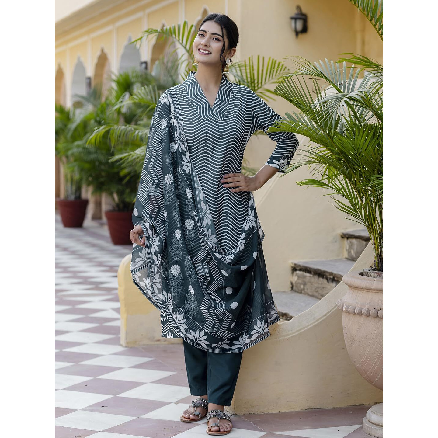 Navlik Women's Rayon Printed Straight Kurta with Pant and Dupatta Sets (NK-558)
