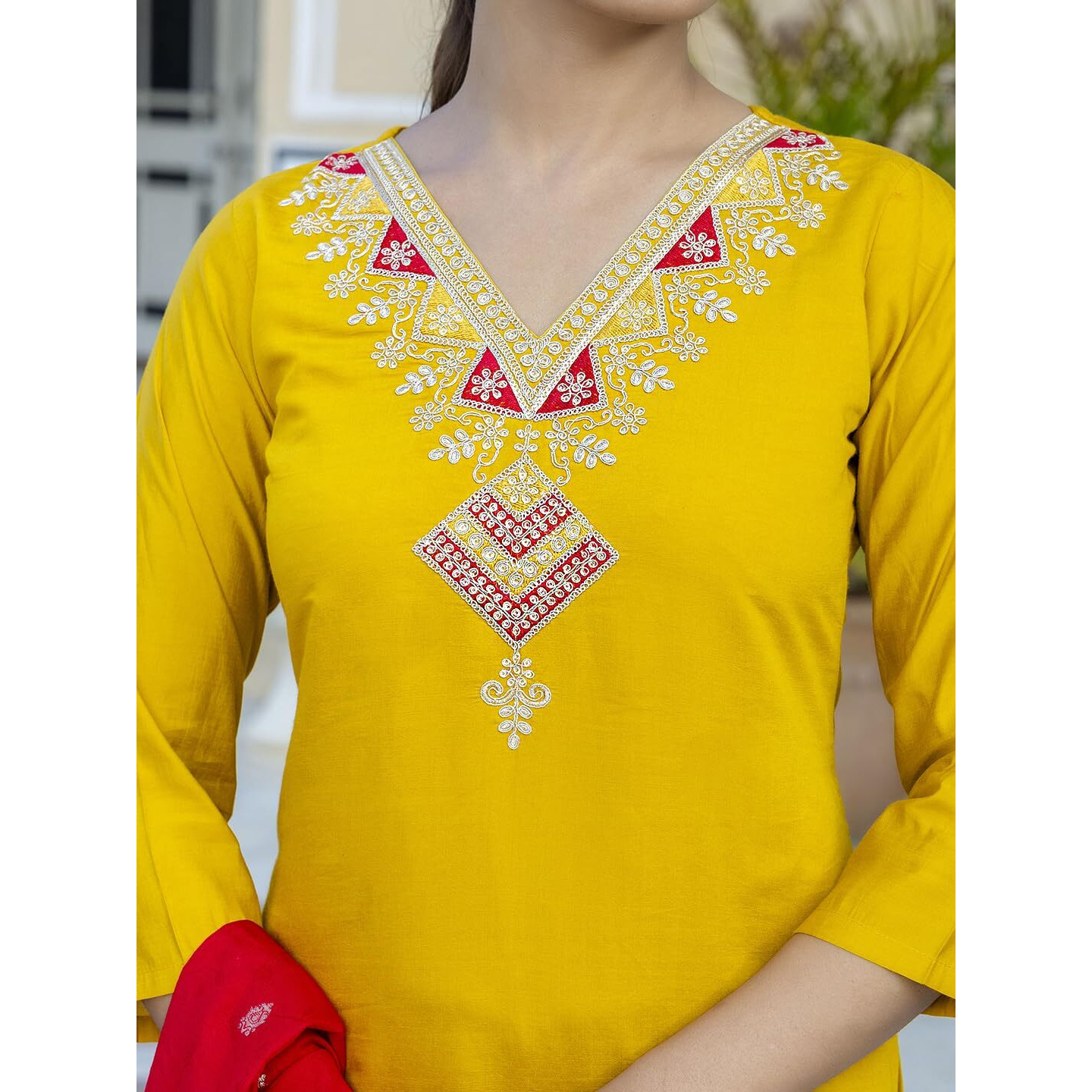 Navlik Women's Chanderi Embroidered Straight Kurta with Pant and Dupatta Sets (NK-561)