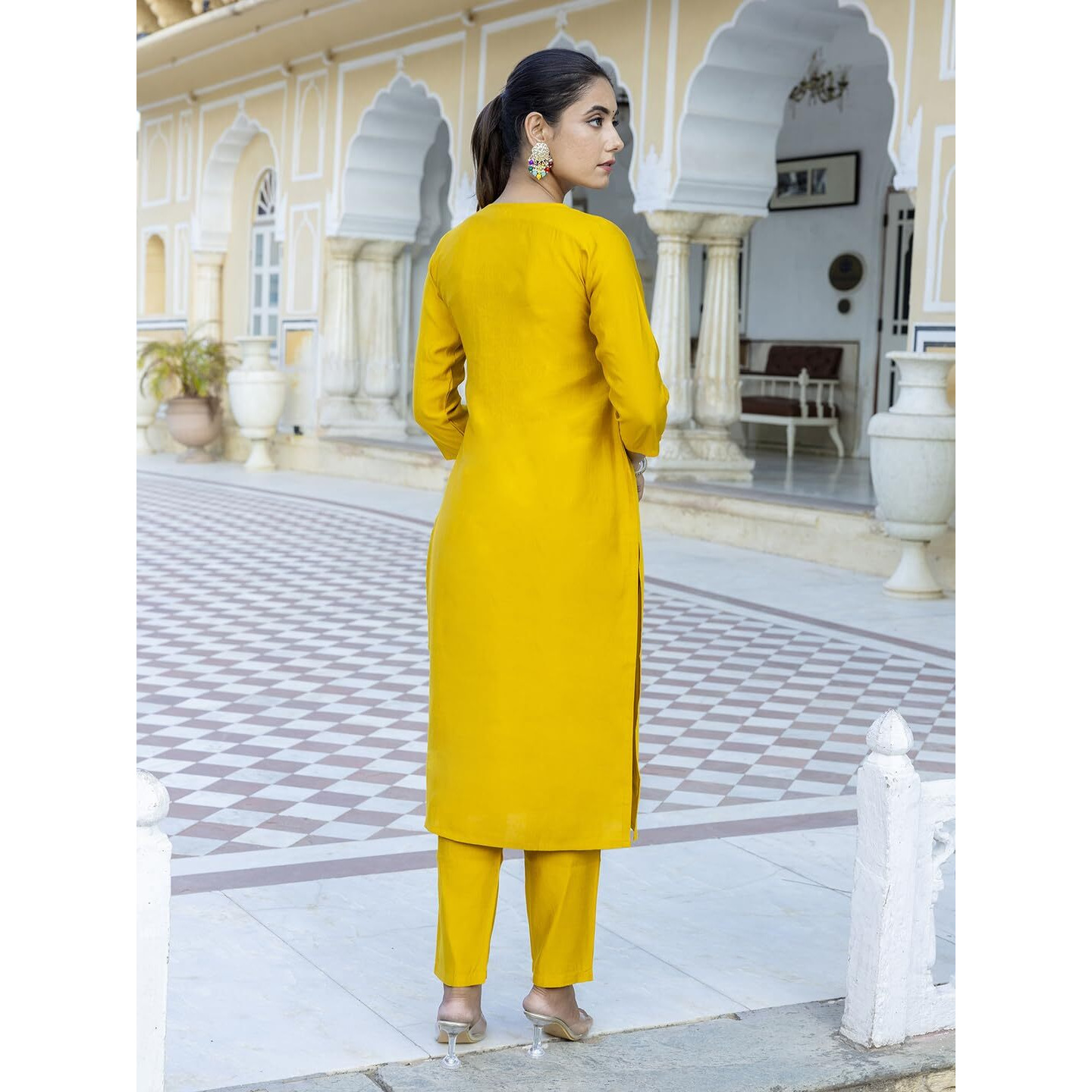 Navlik Women's Chanderi Embroidered Straight Kurta with Pant and Dupatta Sets (NK-561)