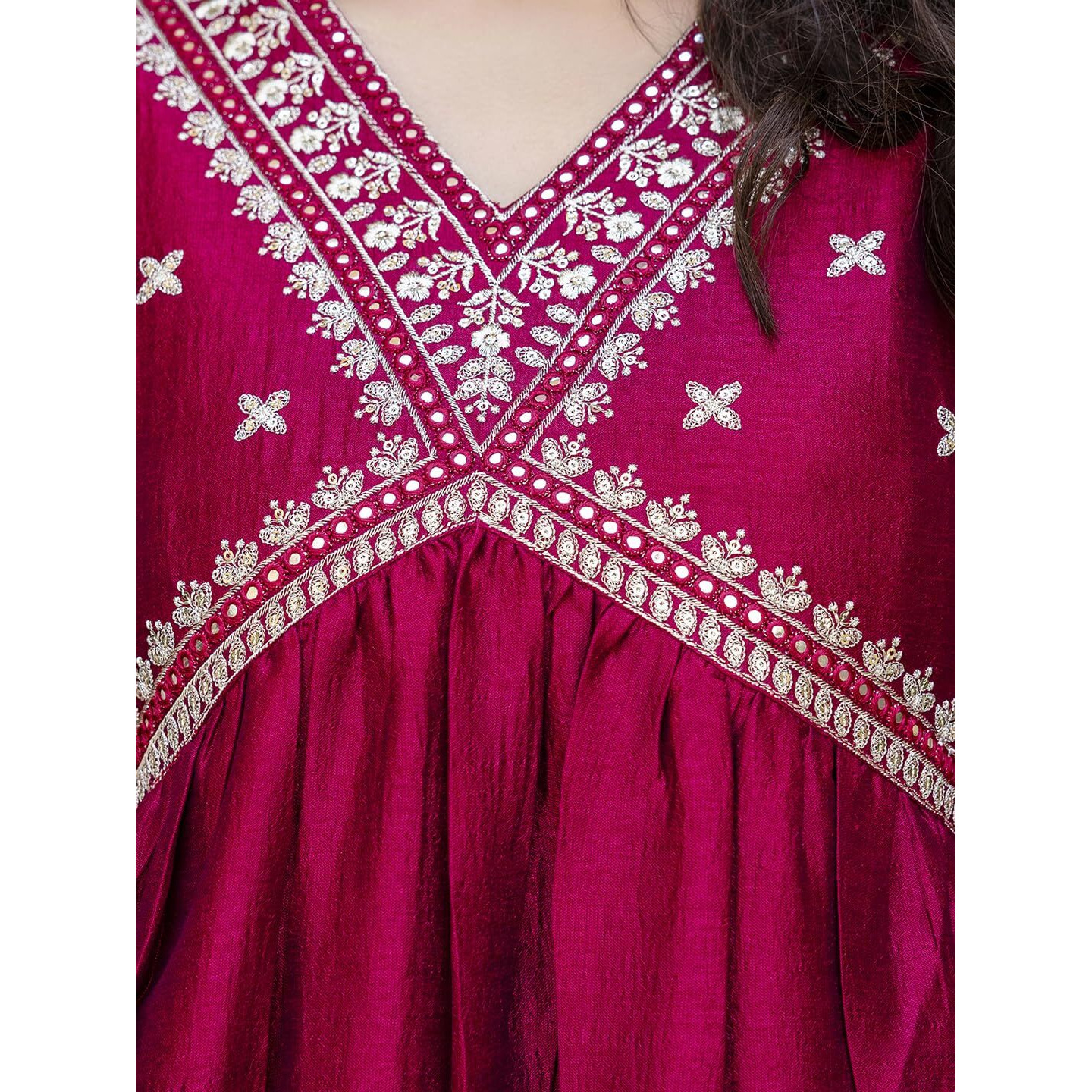 Navlik Women's Vichitra Silk Embroidered Straight Kurta with Pant and Dupatta Sets (NK-562)