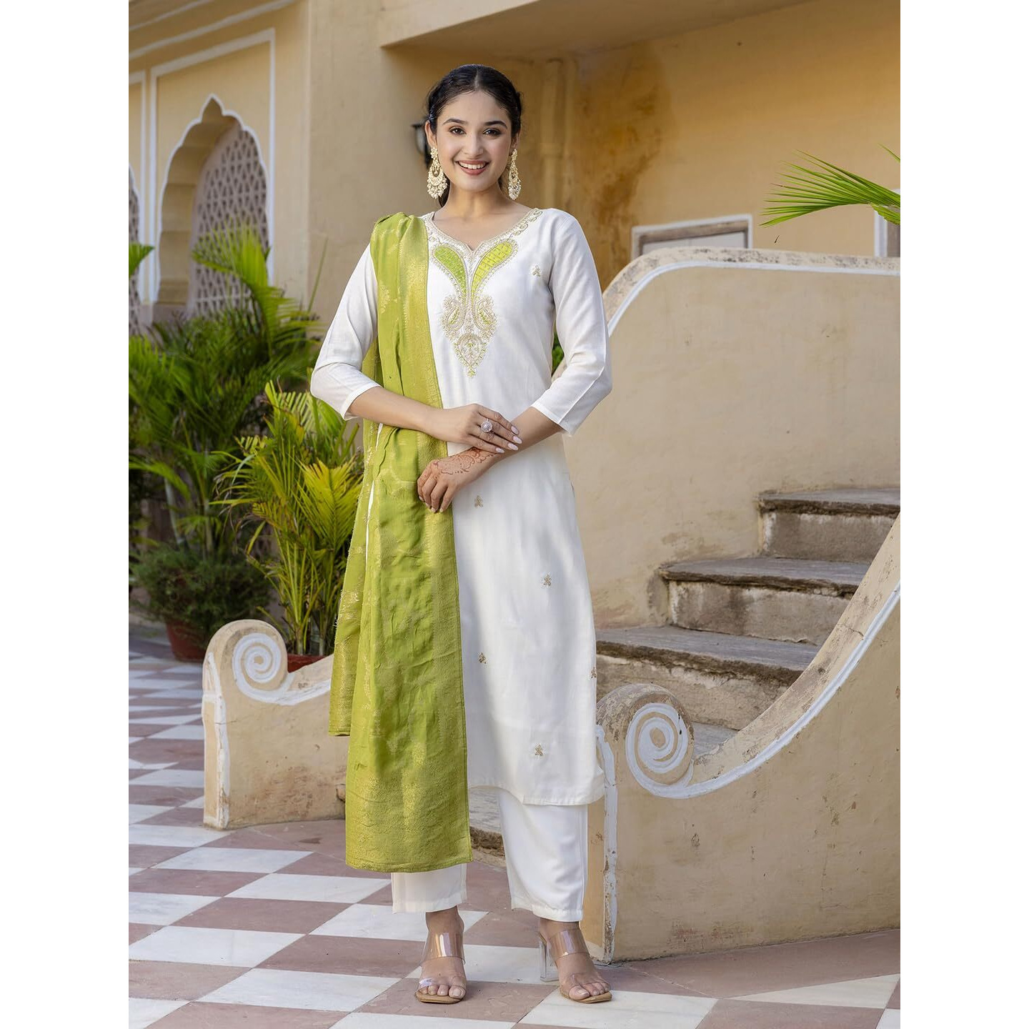 Navlik Women's Viscose Embroidered Straight Kurta with Pant and Dupatta Sets (NK-564)