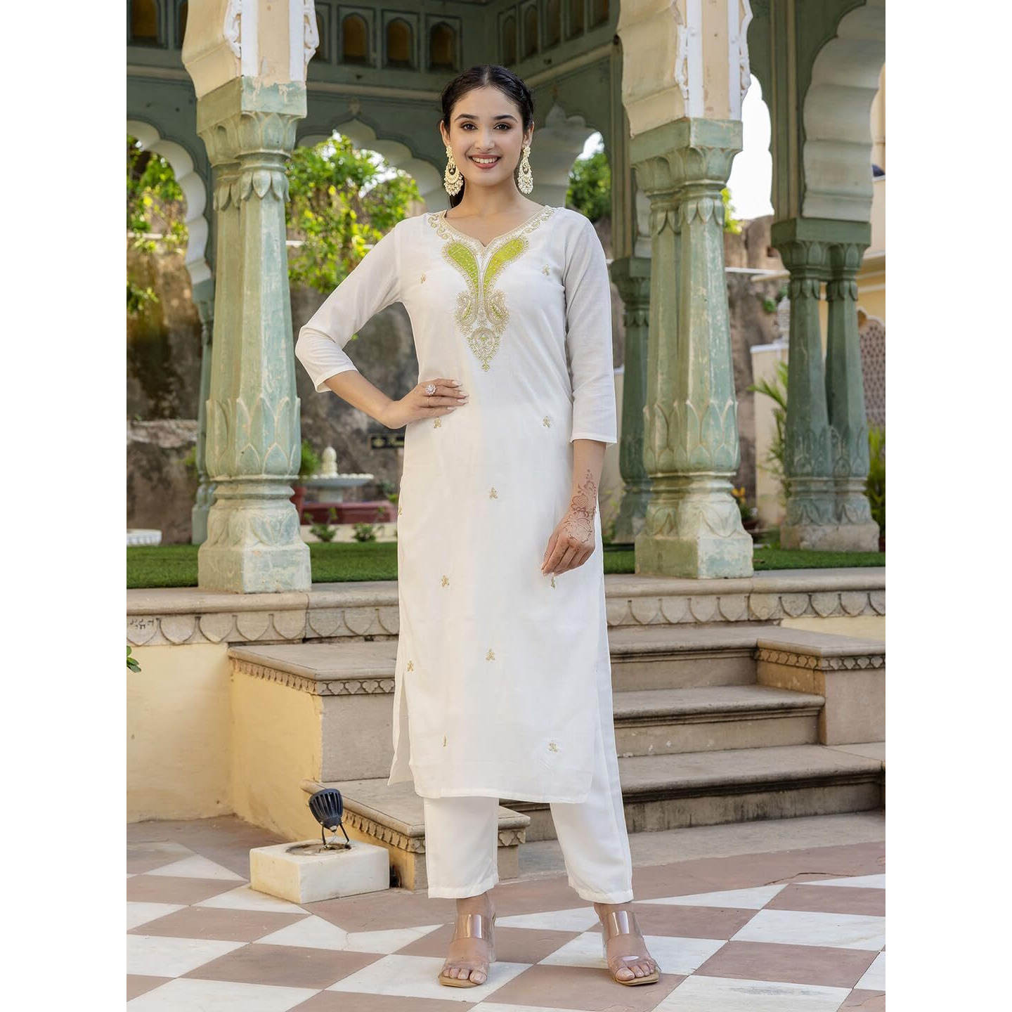 Navlik Women's Viscose Embroidered Straight Kurta with Pant and Dupatta Sets (NK-564)