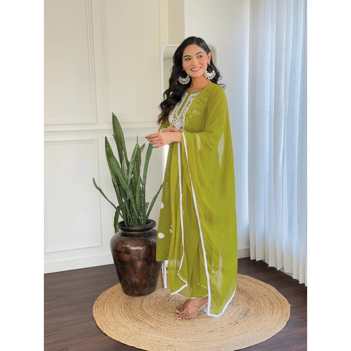 Navlik Women's Pure Cotton Embroidered Straight Kurta with Pant And Dupatta Sets (NK-574)