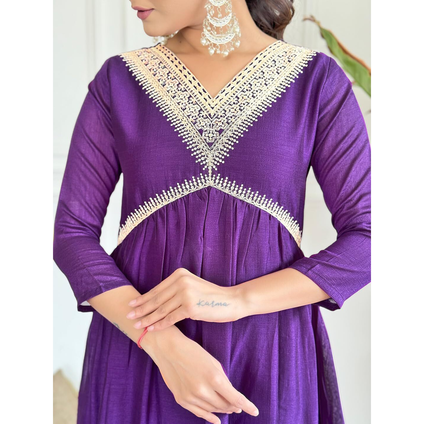 Navlik Women's Vichitra SIlk with Lining Embroidered Flared Kurta with Pant And Dupatta Sets (NK-581)