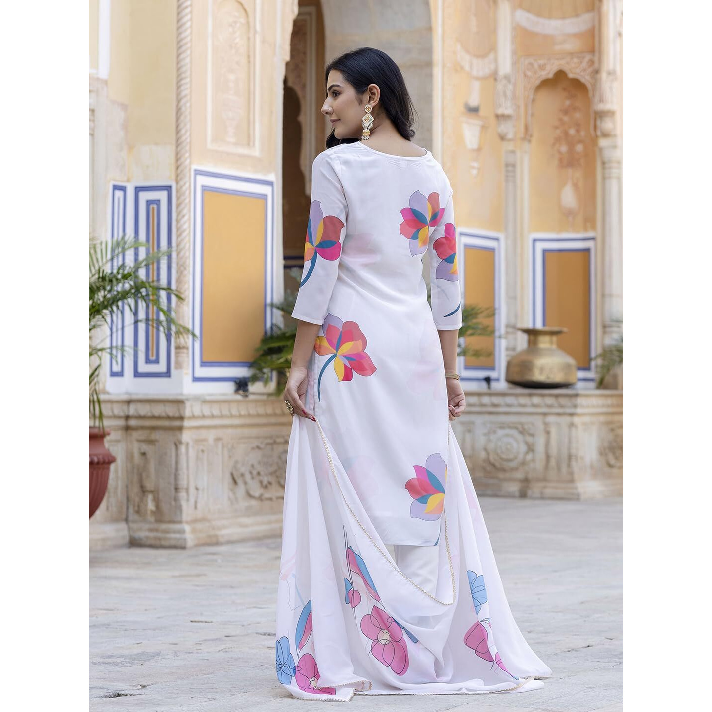 Navlik Women's French Crep with Lining Embroidered and Printed Straight Kurta with Pant And Dupatta Sets (NK-583)
