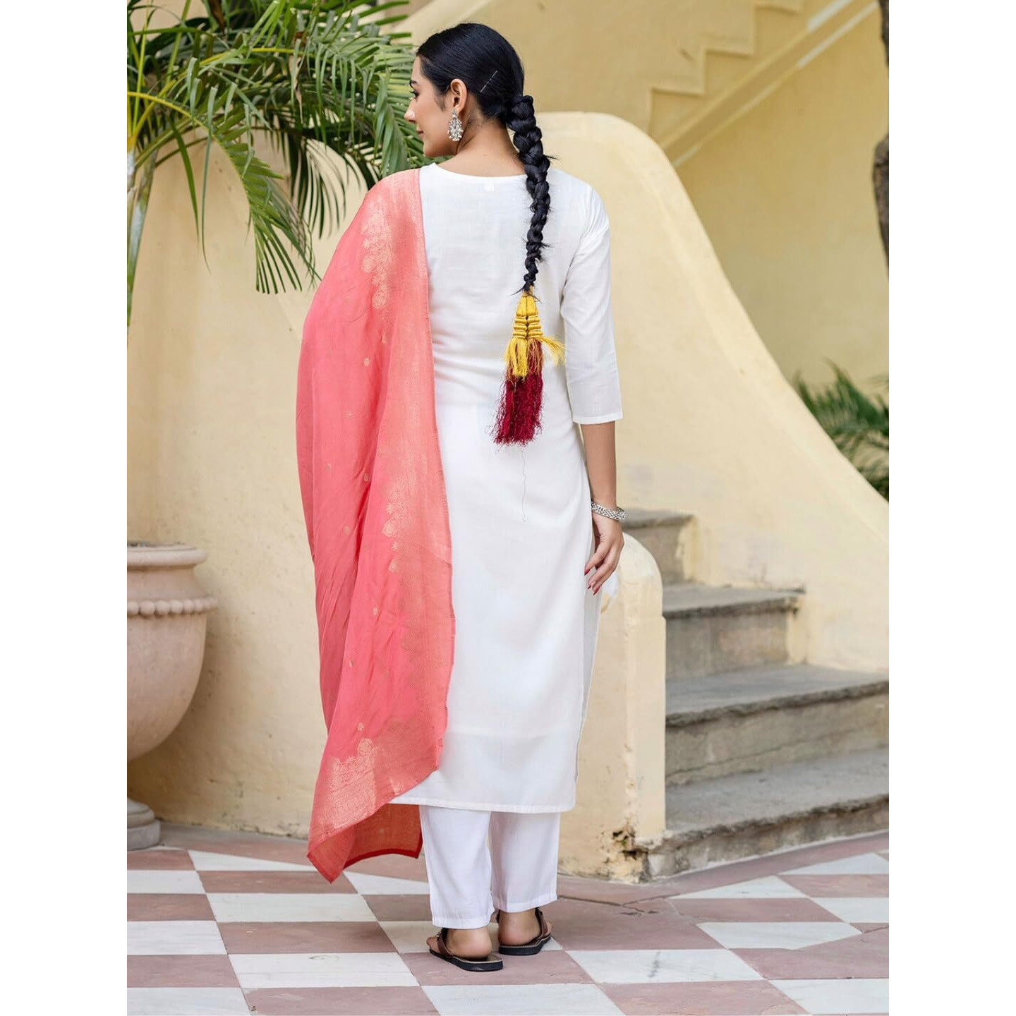 Navlik Women's Viscose Cotton Embroidered Straight Kurta with Pant and Dupatta Sets (NK-585)