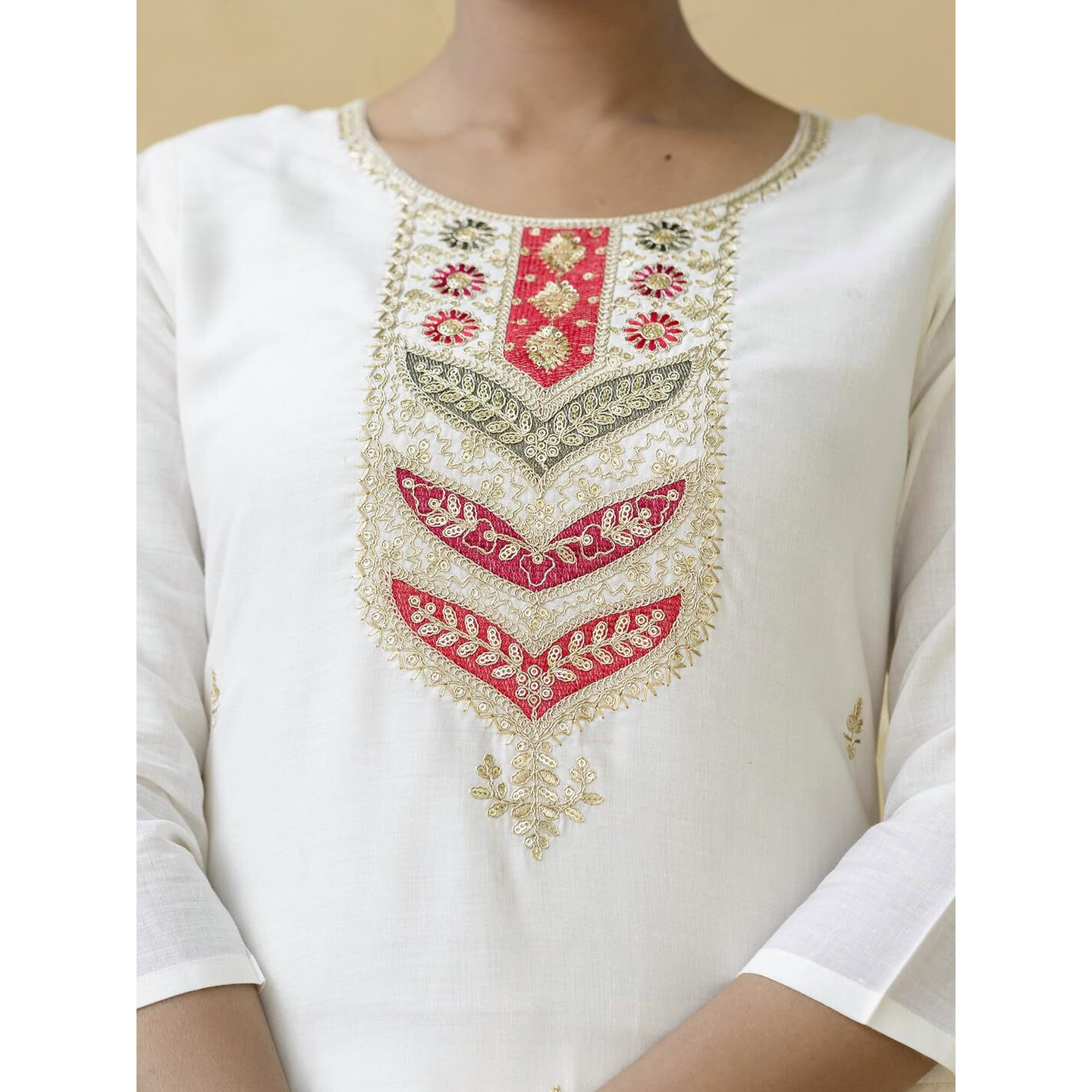 Navlik Women's Viscose Cotton Embroidered Straight Kurta with Pant and Dupatta Sets (NK-585)