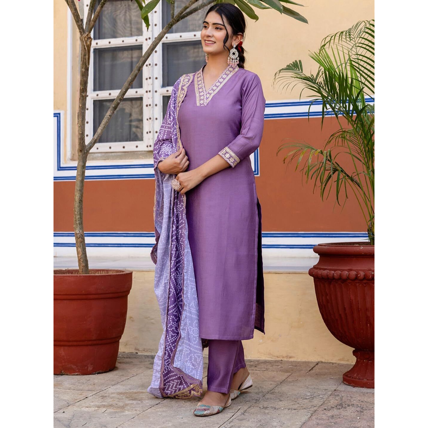 Navlik Women's Viscose Silk Embroidered Straight Kurta with Pant And Dupatta Sets (NK-586)