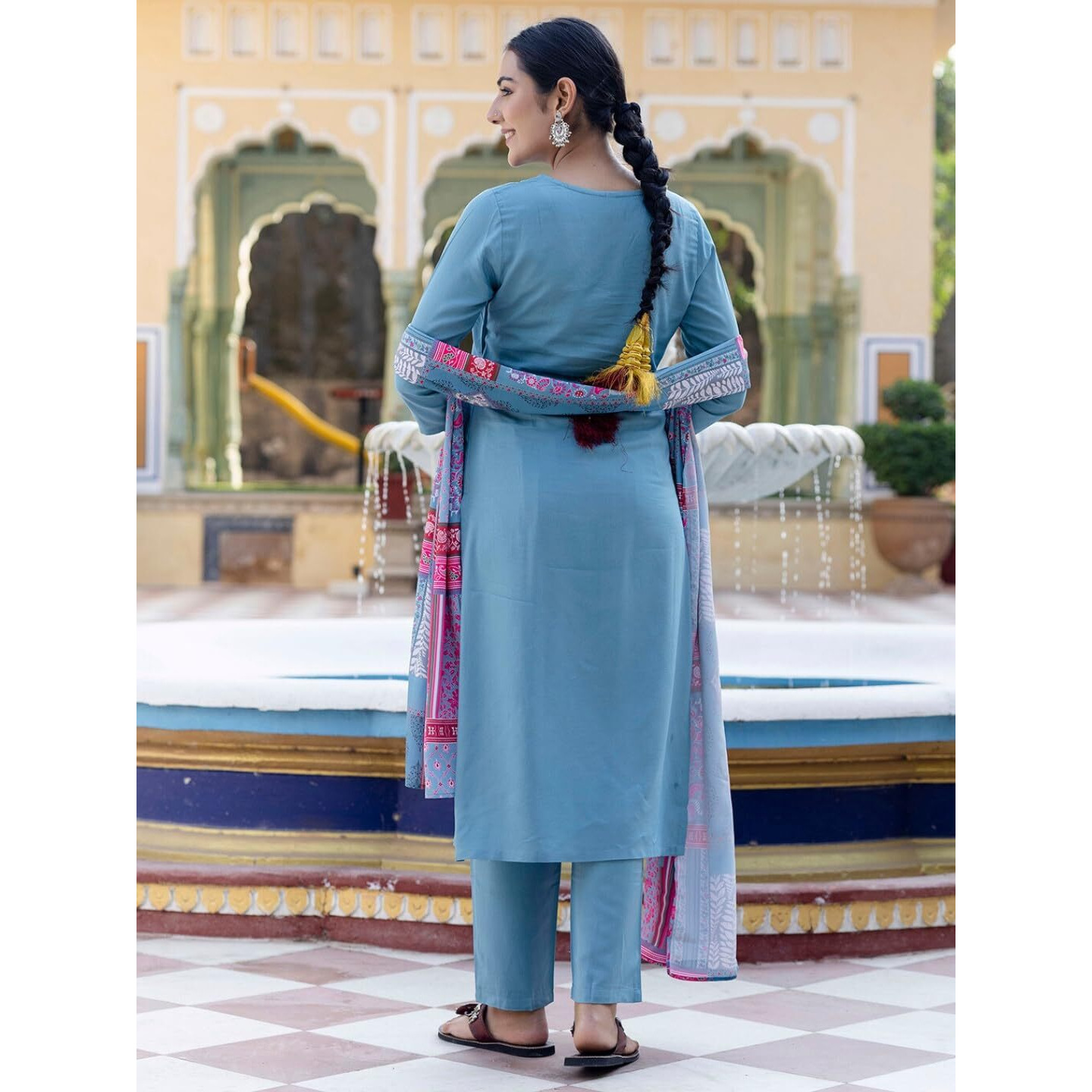 Navlik Women's Viscose Cotton Embroidered Straight Kurta with Pant And Dupatta Sets (NK-588)
