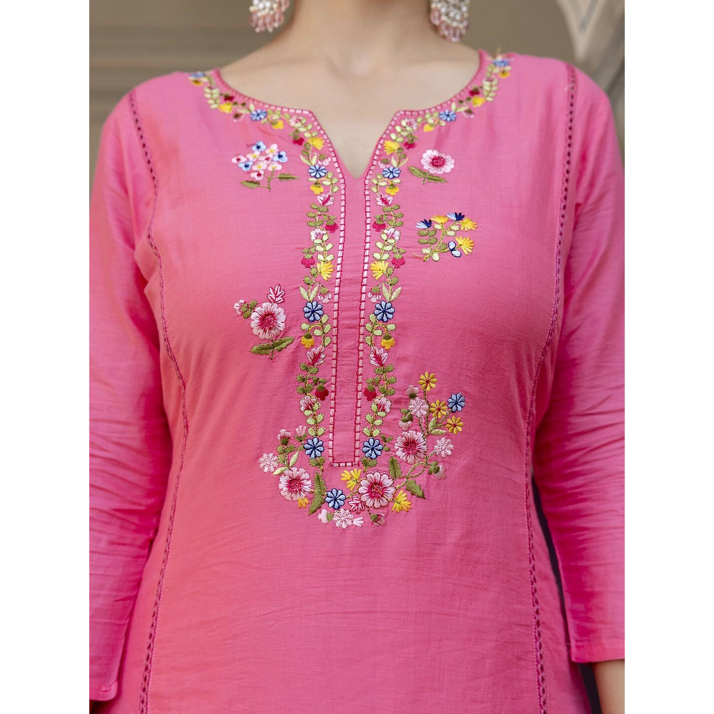 Navlik Women's Viscose Cotton Embroidered Straight Kurta with Pant and Dupatta Sets (NK-591)