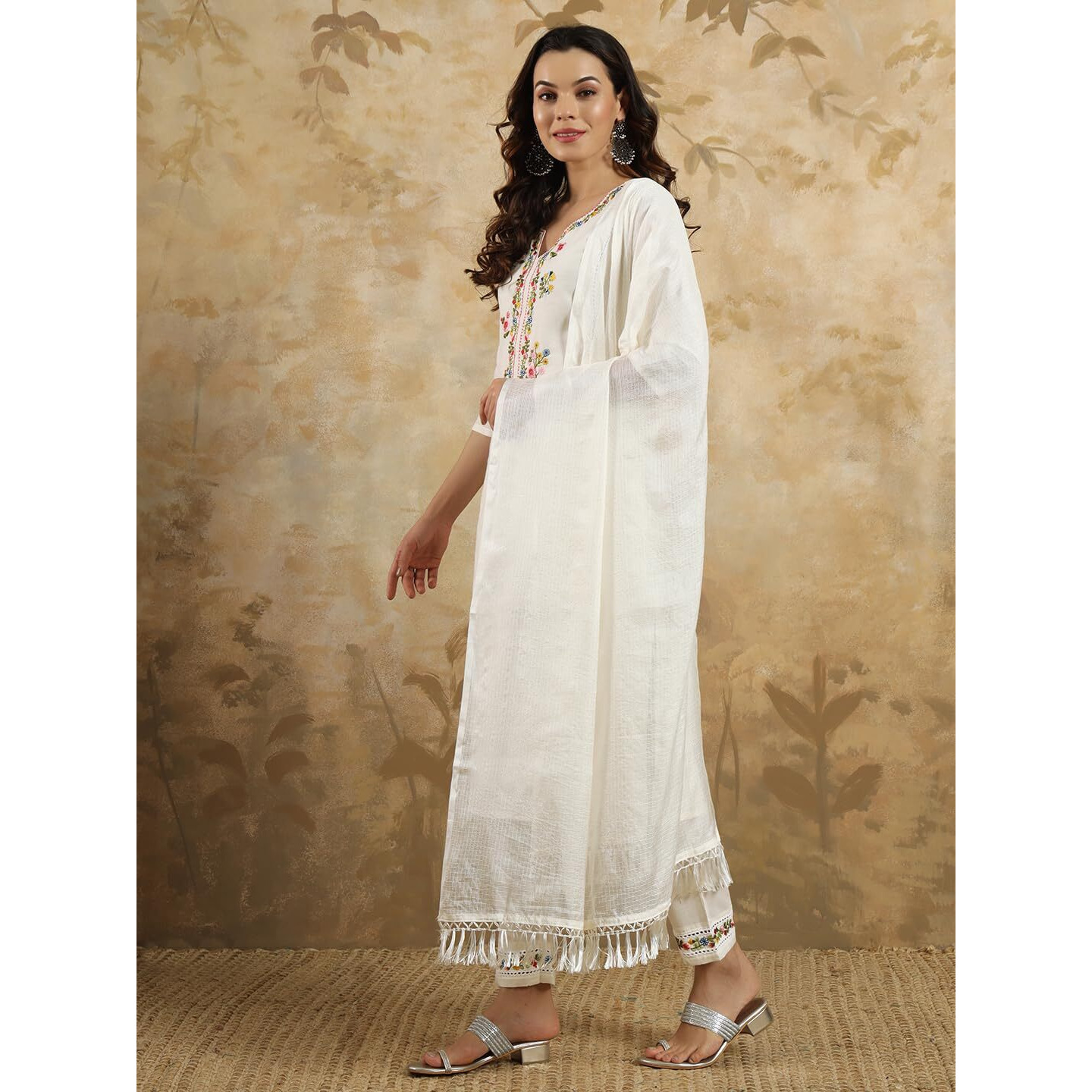 NavlikWomen's Viscose Cotton Embroidered Straight Kurta with Pant And Dupatta Sets (NK-592)